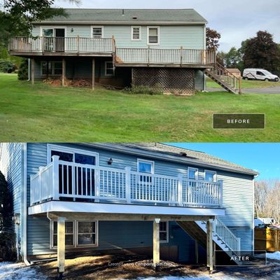 Deck replacement with Trex Select Saddle and White Select T rail. 