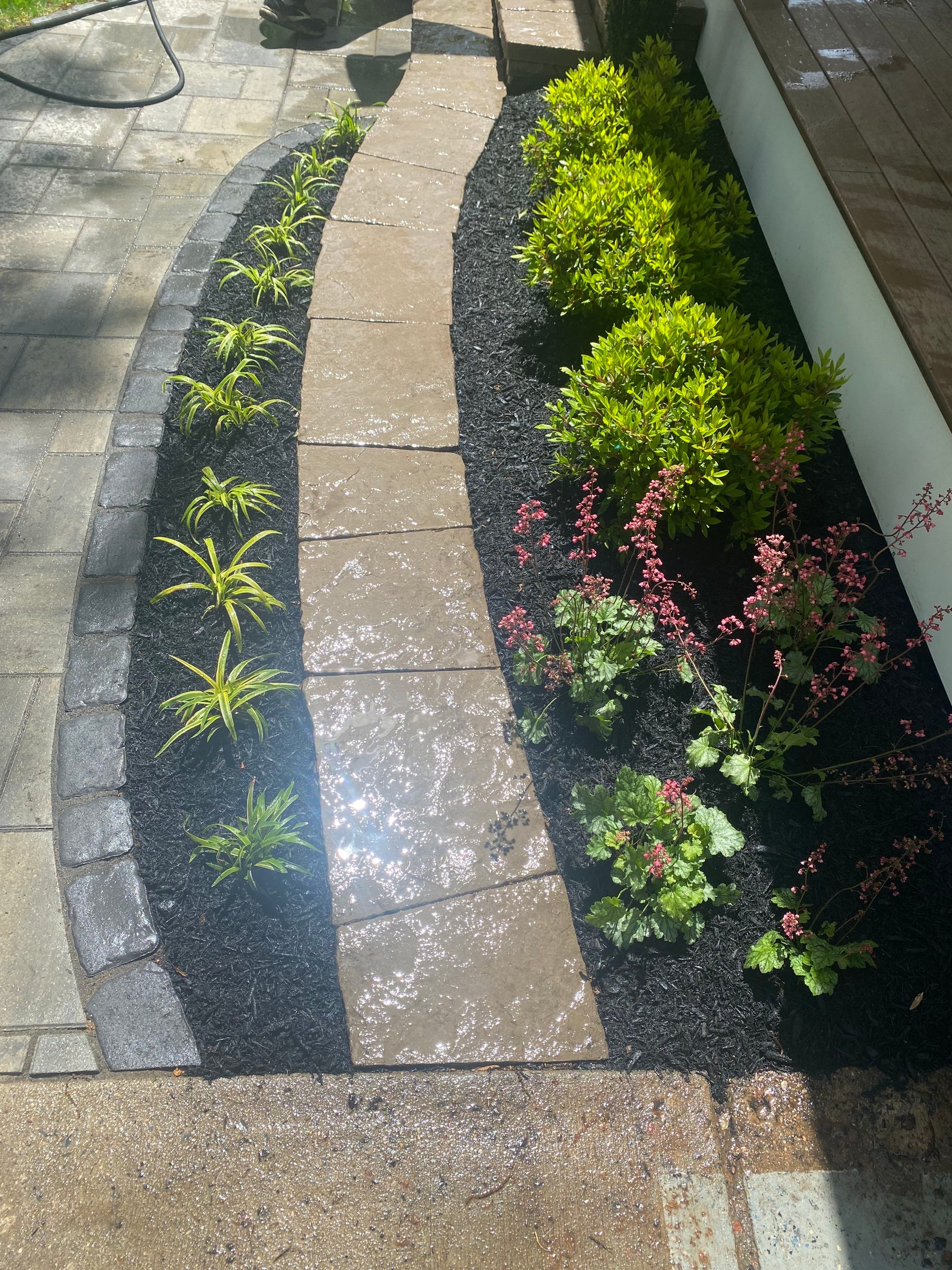 Retaining wall, walkway, small patio and landscape install by The Smet Companies, LLC