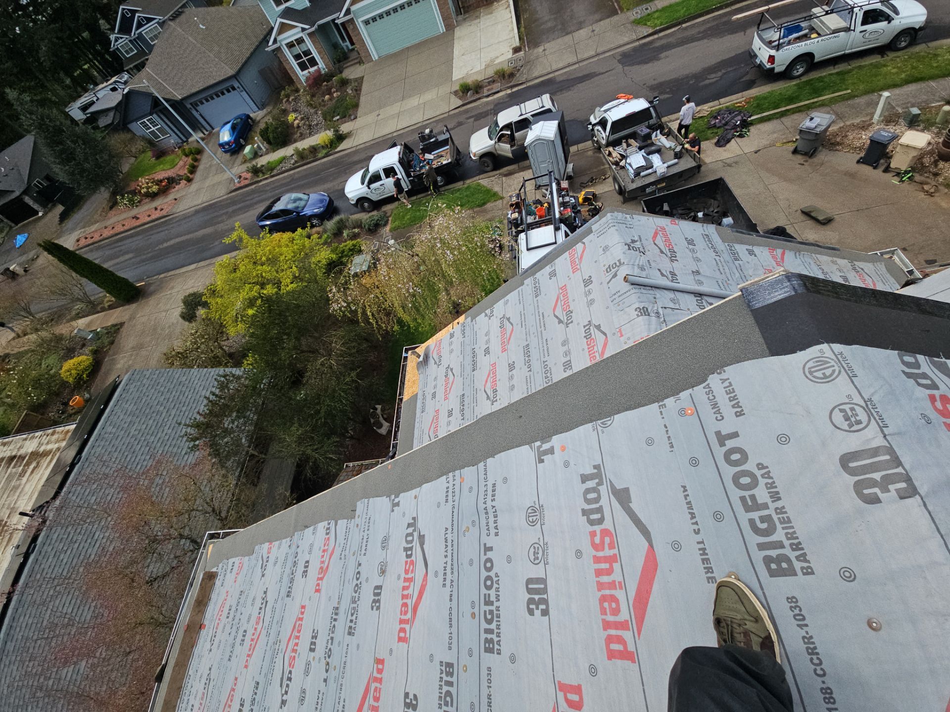 Residential Roofing Installation using Malarkey Vista AR Shingles (Color: Storm Grey) by Orezona Building & Roofing Company, Inc.
