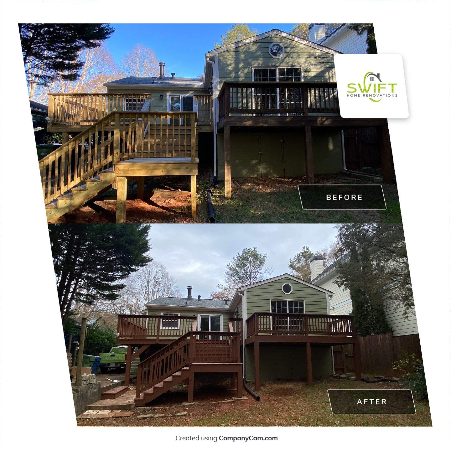 Multi-Level Wood Deck Restoration and Staining in Atlanta by Swift Home Renovations