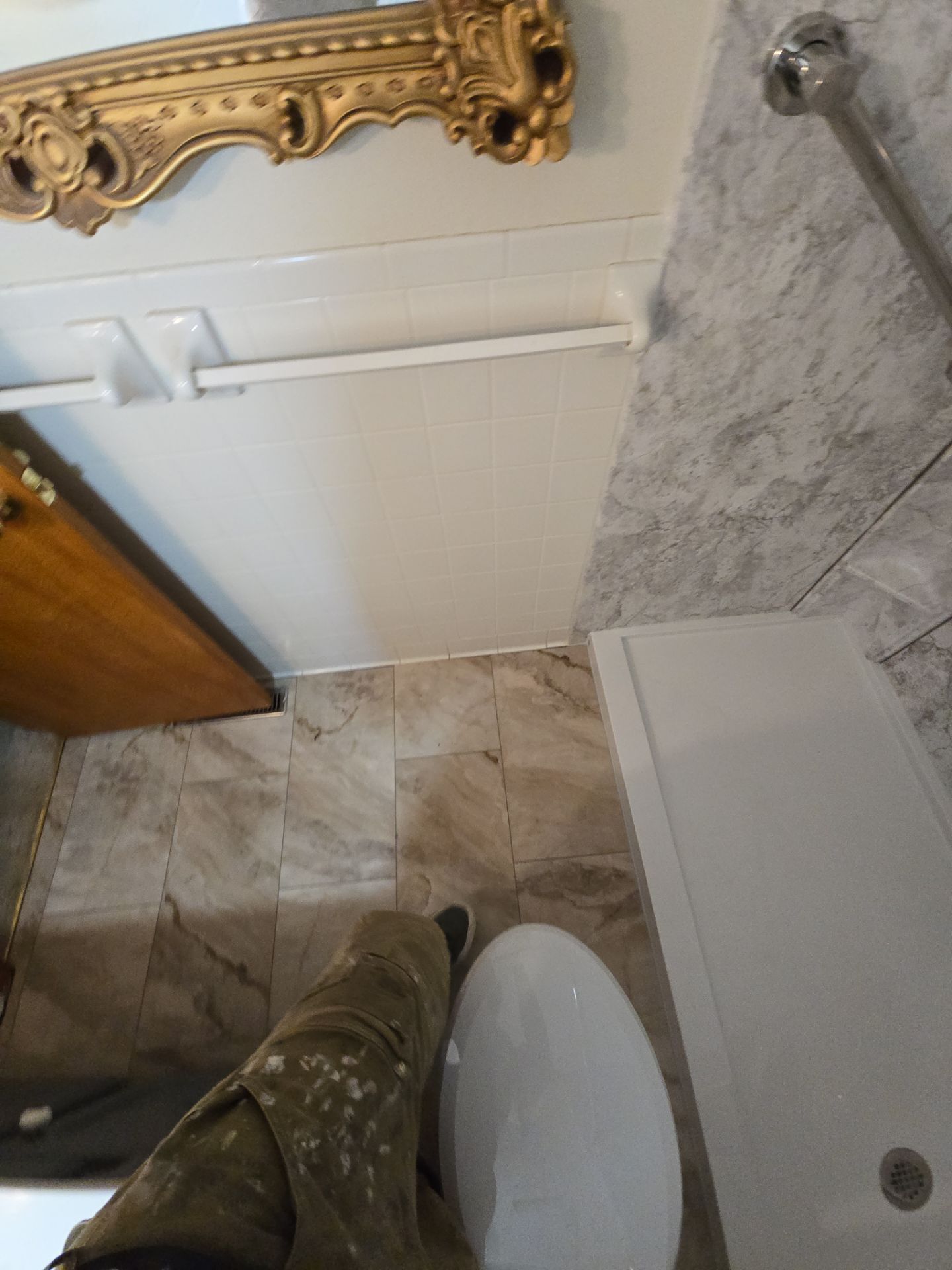 Tub to Shower , flooring, and countertop by The Shower Company