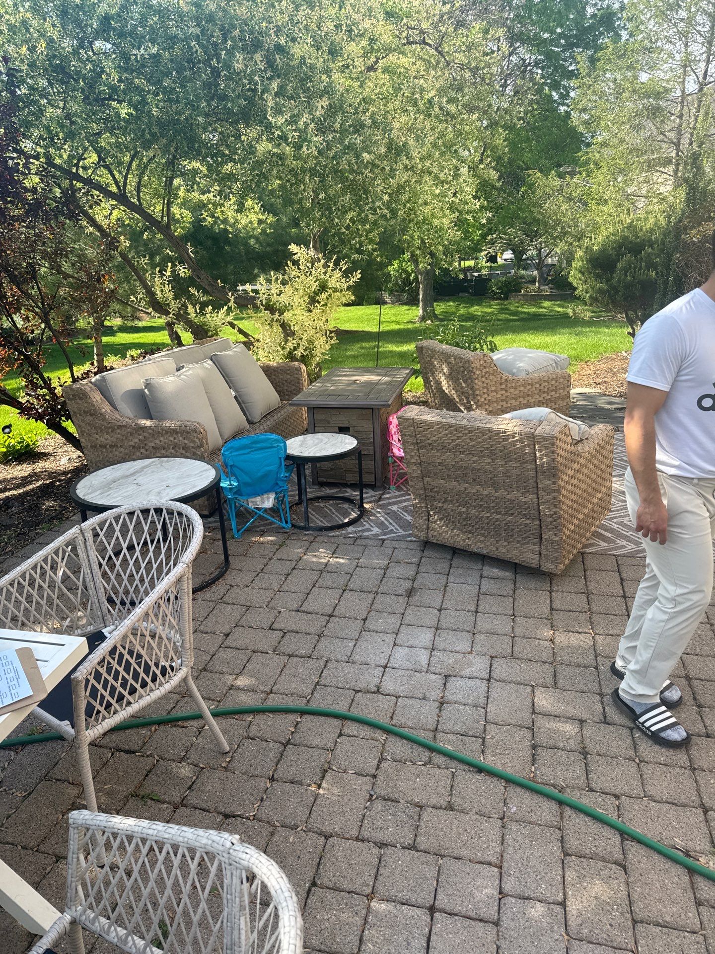 Backyard Retreat: Techo-Bloc Patio + Firepit Lounge by Saylor’s Lawn & Landscape