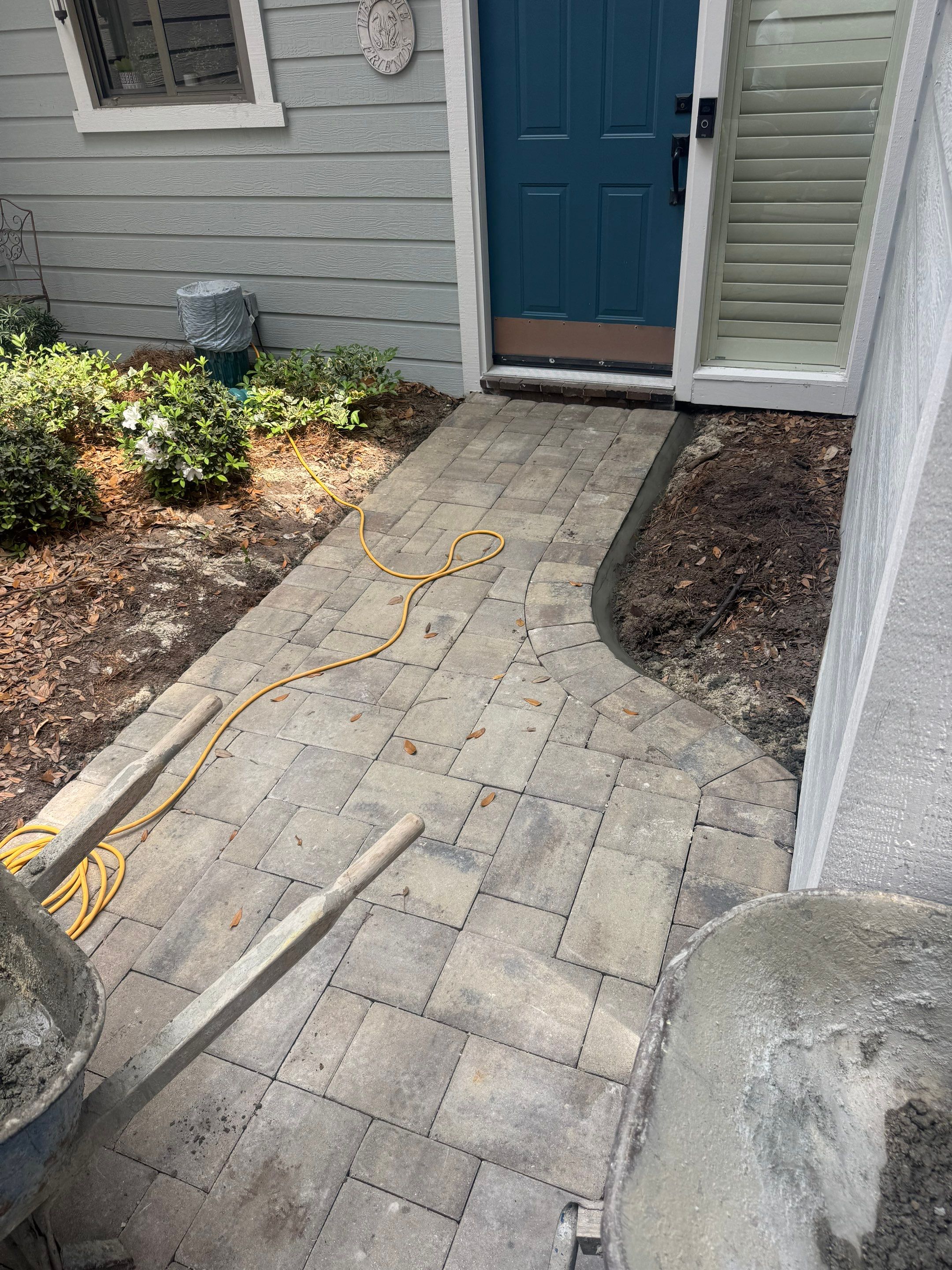 Residential Gray Stone Paver Entry Walkway Installation by Lowcountry Scapes, LLC