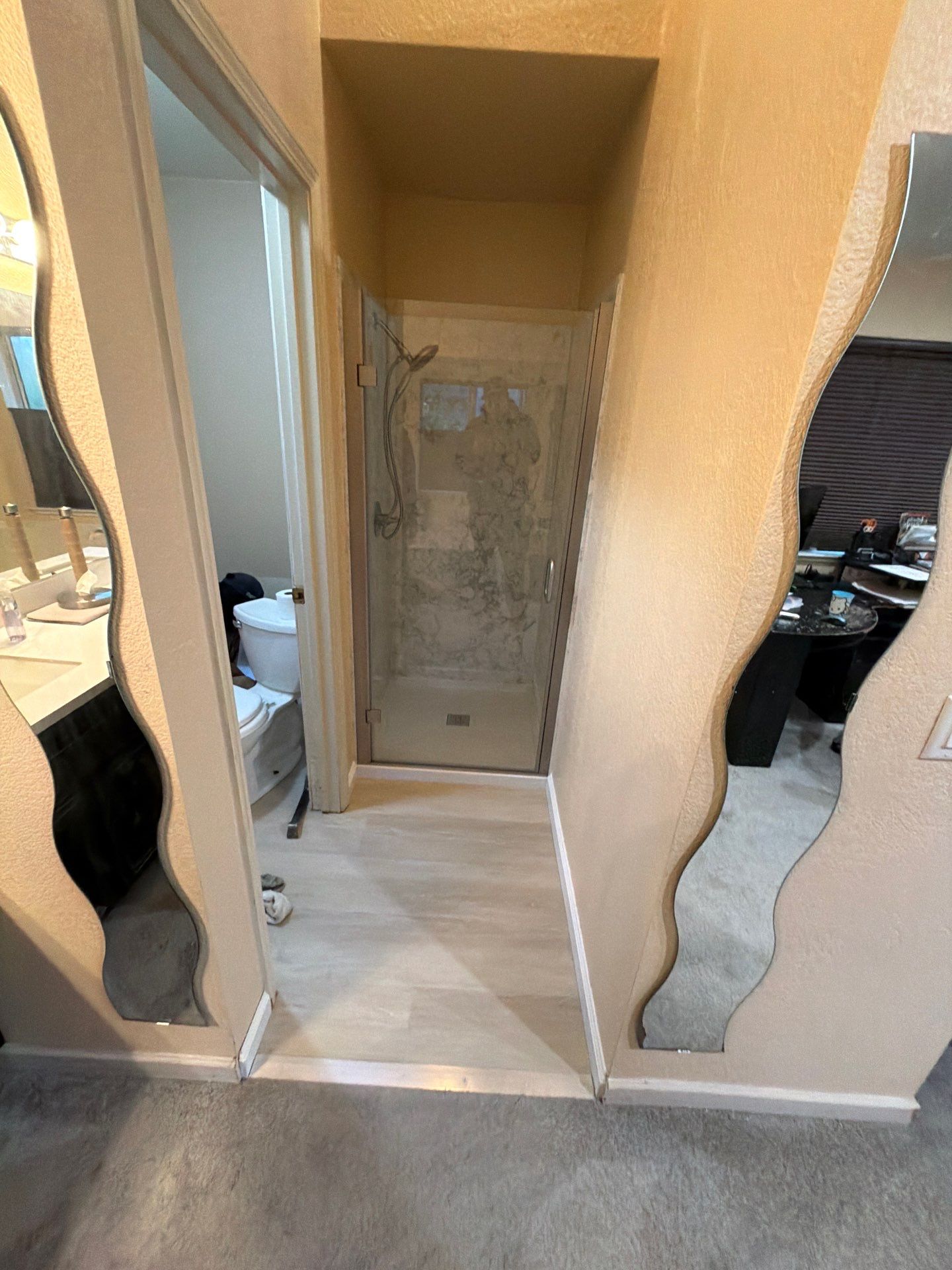 Semi-Frameless Shower and Vinyl Flooring by H4H Remodeling and Repairs Inc.