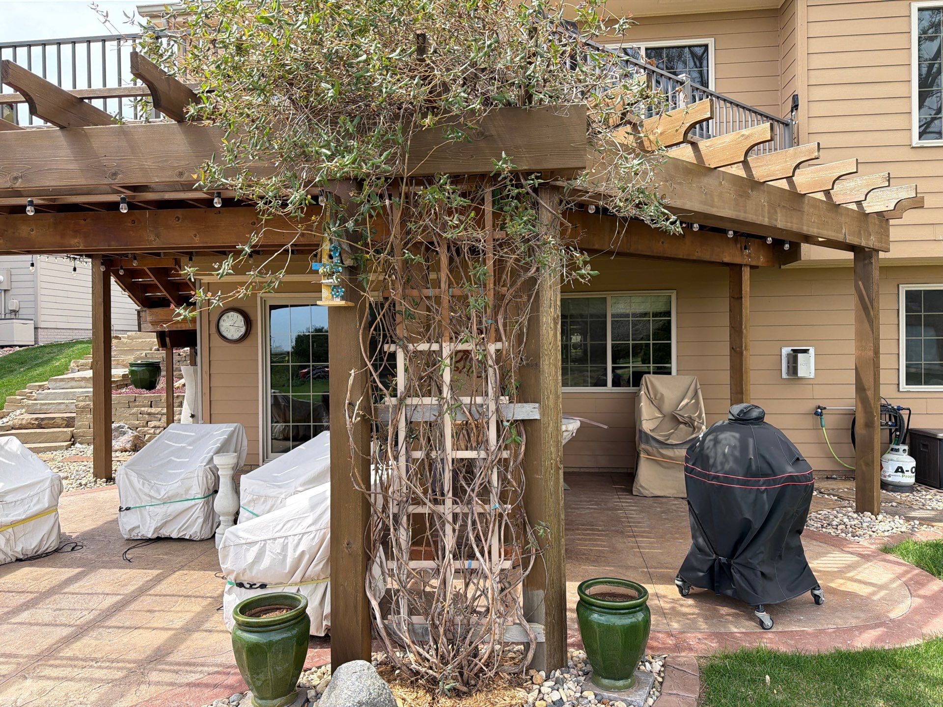 Tiered Wood Deck and Pergola Refinishing in Sioux Falls by Select Painting, Coatings & Garage Cabinets