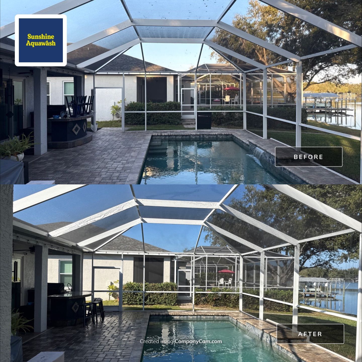 Paver Pool Deck Cleaning & Pool Cage Cleaning in River Point of Manatee – Bradenton, FL by Sunshine AquaWash