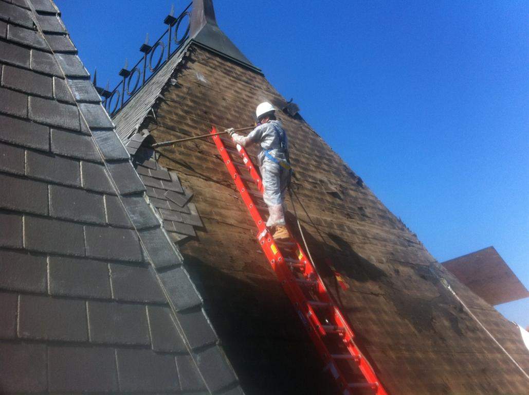 Historic Building ROOF REPLACEMNT with GAF TruSlate  on steep slop and Versico 60mil TPO on flat roof by Gorilla Exteriors Contracting, LLC