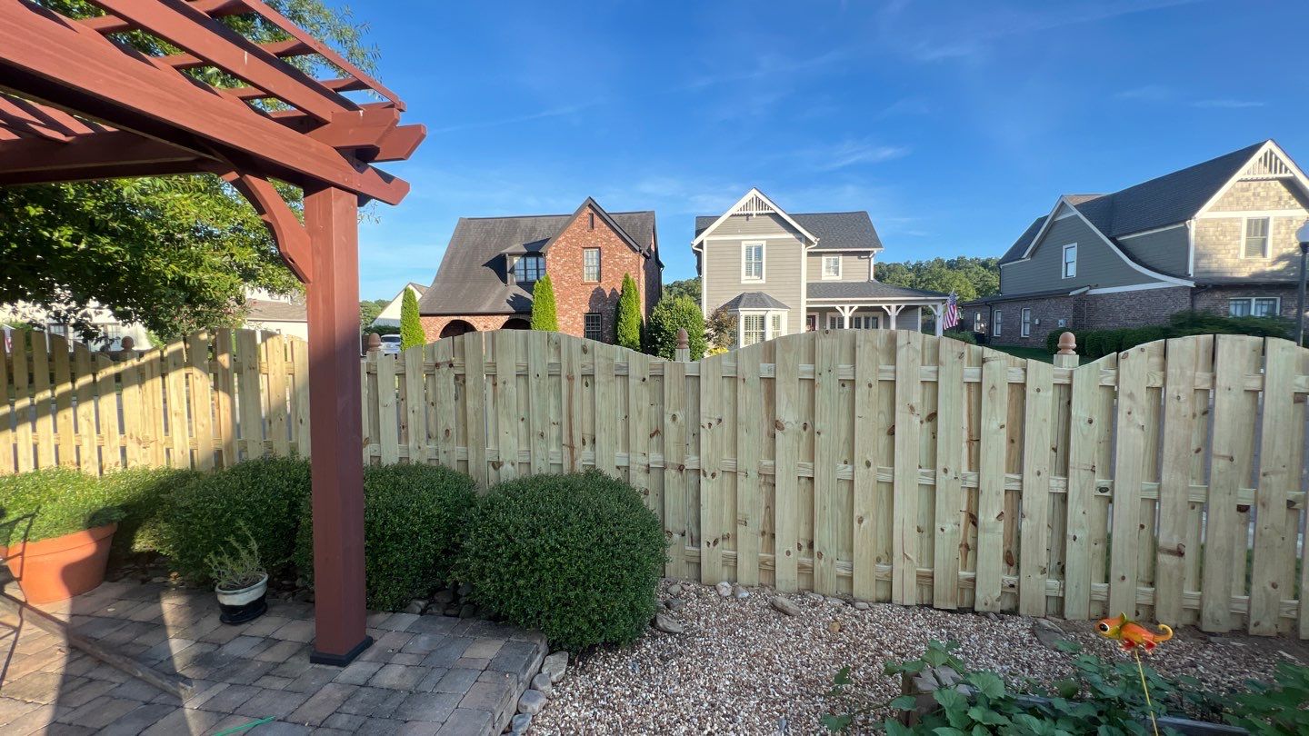 Chase Lake - Arched Shadowbox Fence by Pillar and Pine