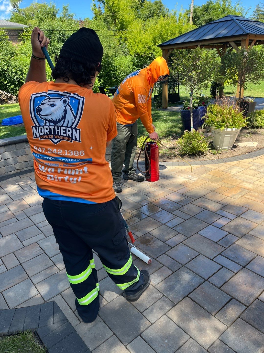 Brick paver repair, cleaning and sealing by Northern Power Washing LLC.