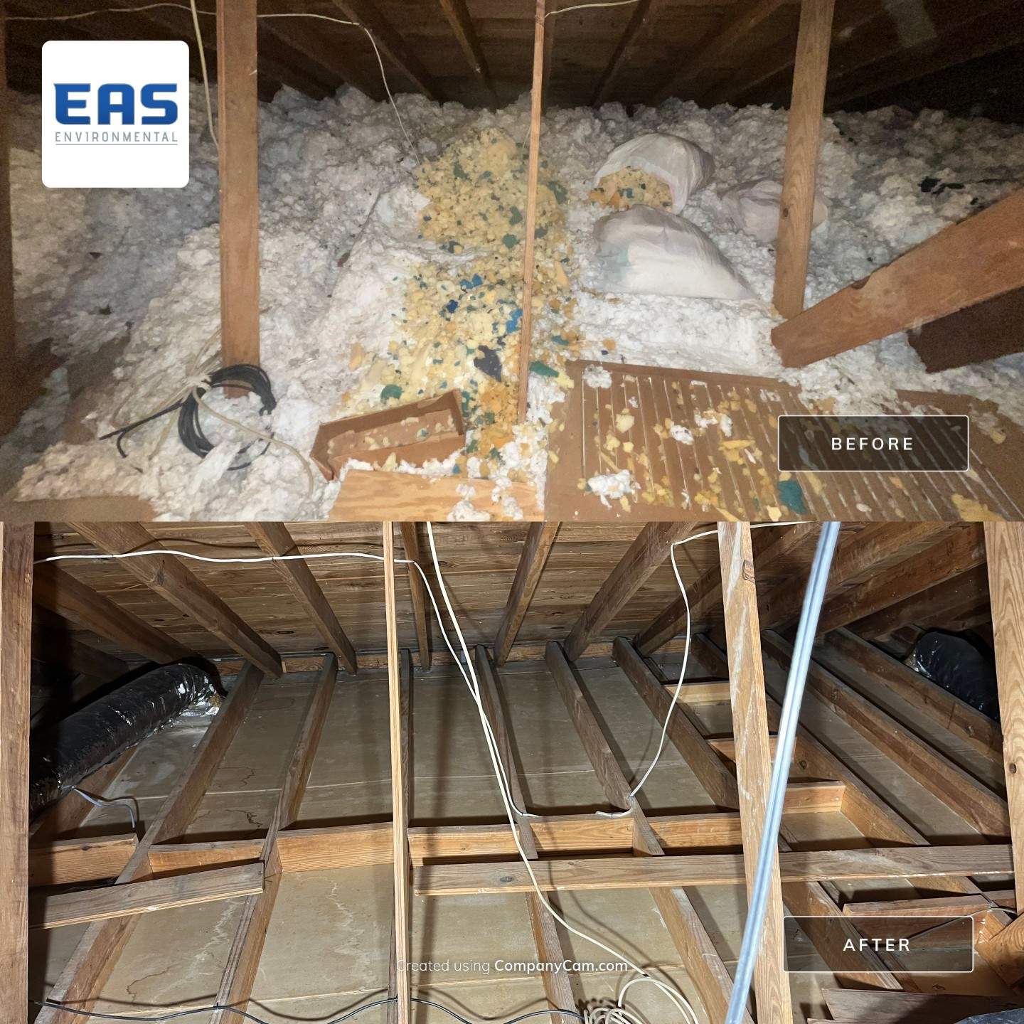 Abatement level clean of non-ACM vermiculite insulation by EAS Environmental, LLC.