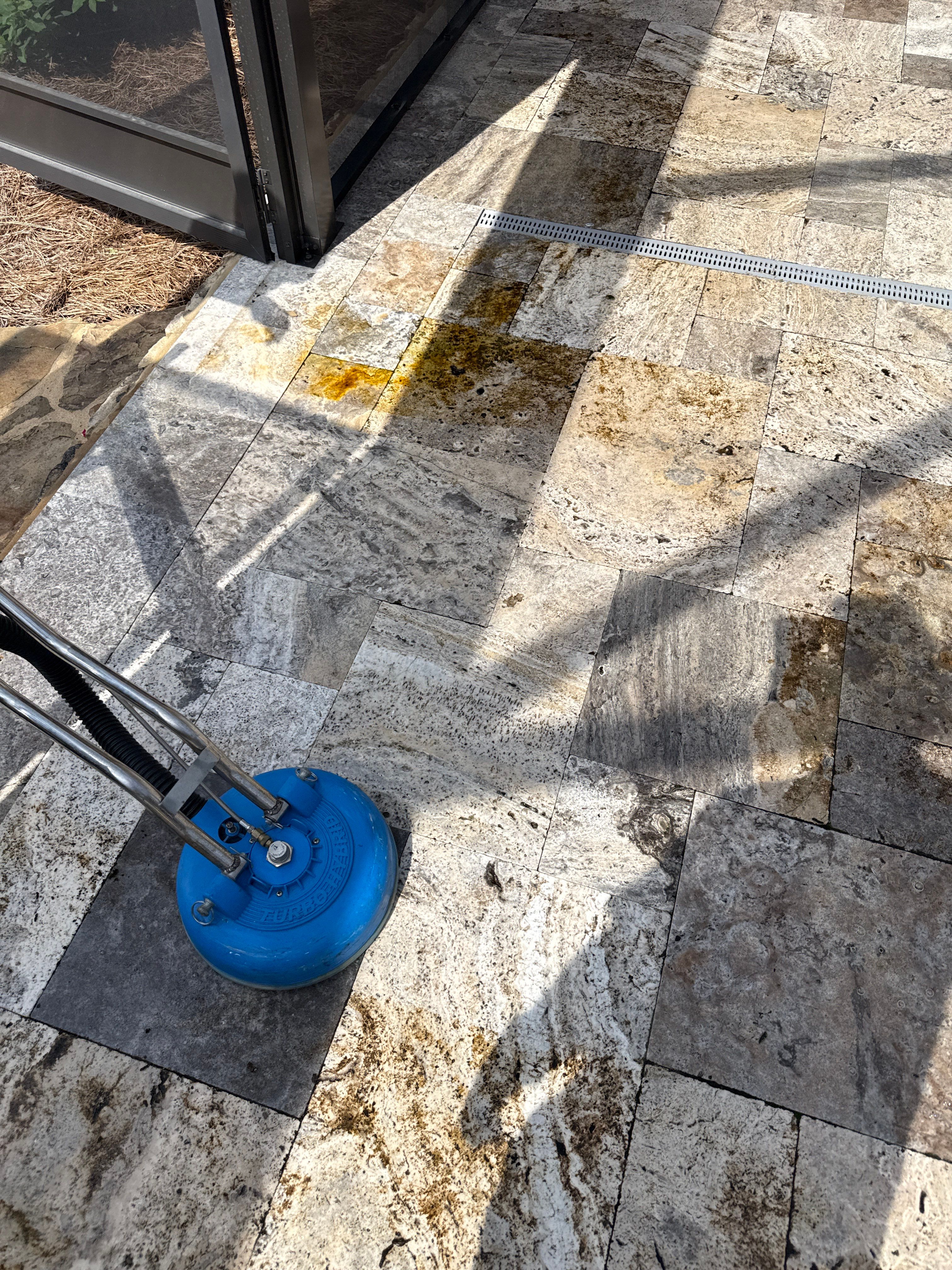 Travertine Patio and Natural Stone Spa in Brantley by Cornerstone Hard Surface Restoration 