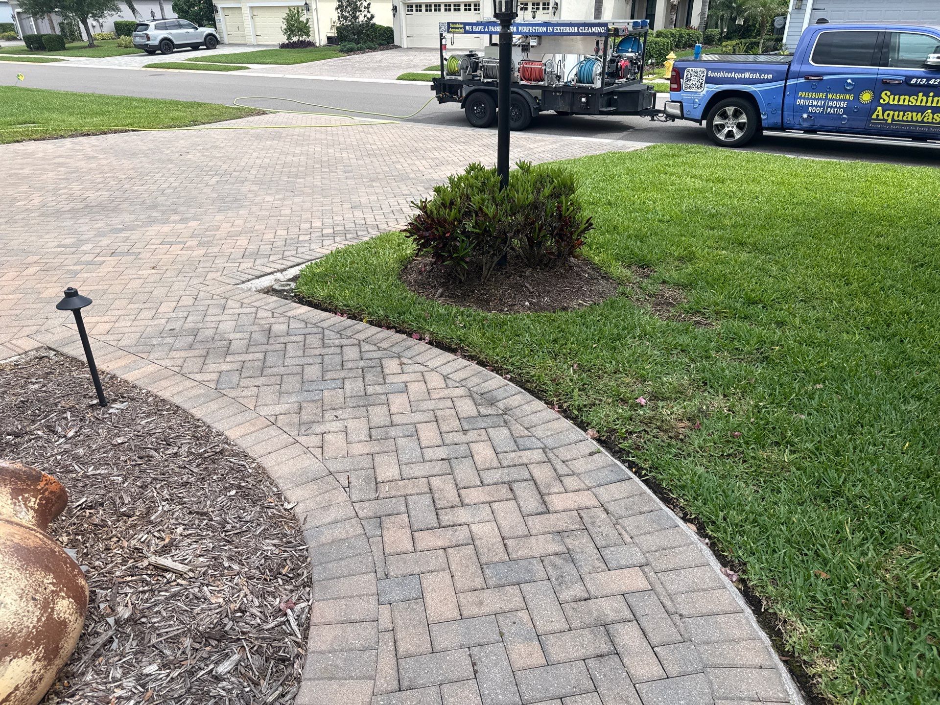 Paver Driveway & Entryway Cleaning in River Wind – Bradenton, FL by Sunshine AquaWash