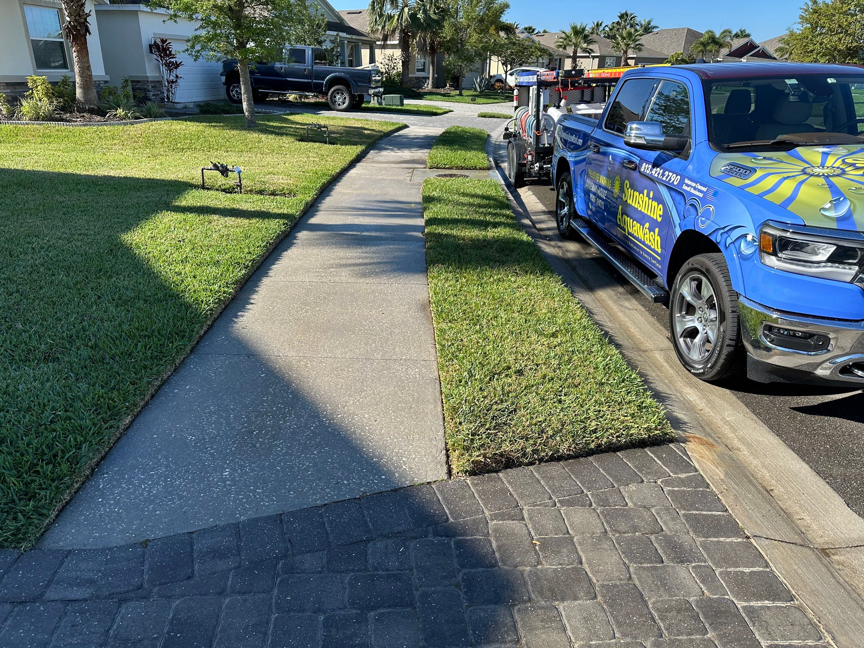 2-Story House Wash & Paver Driveway Cleaning in Trevesta Community, Palmetto, FL | Sunshine AquaWash by Sunshine AquaWash