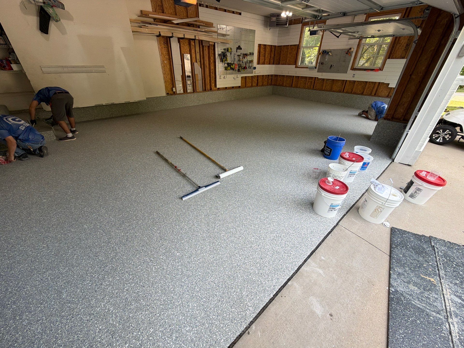 Custom Grey Flake Epoxy Garage Floor and Step Coating in Norton Shores by Gordon Painting