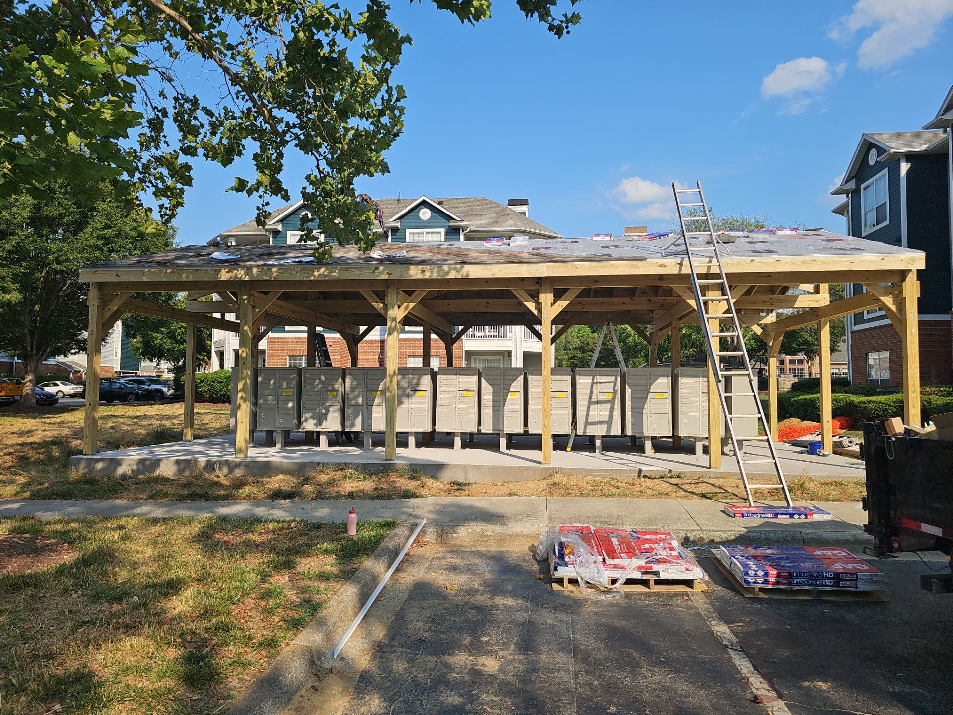 Custom Timber Frame Pavilion for Cluster Mailbox Units in Raleigh by Billy Weatherspoon Contractor