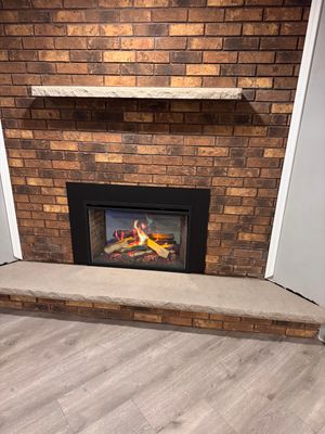 Electric Fireplace and Limestone Hearth & Mantel Installation