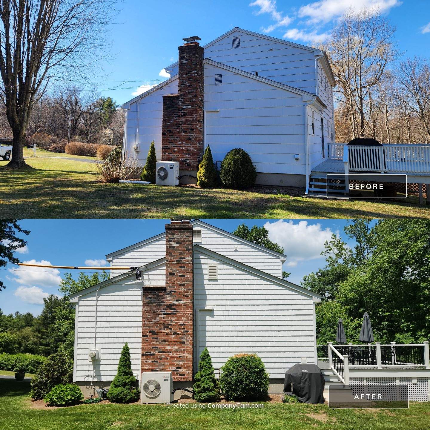 Siding update with Cert Cedar Impressions D/7 perfection straight bottom, White & Cert. Monogram D/4 x 25' clapboard, White by DiGiorgi Roofing and Siding Inc