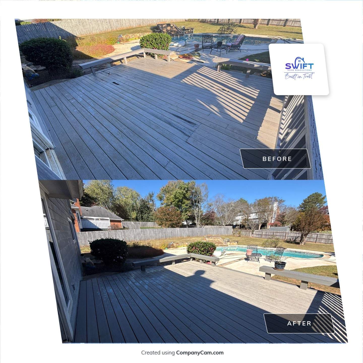 Custom Composite Deck with Integrated Seating in Roswell by Swift Home Renovations