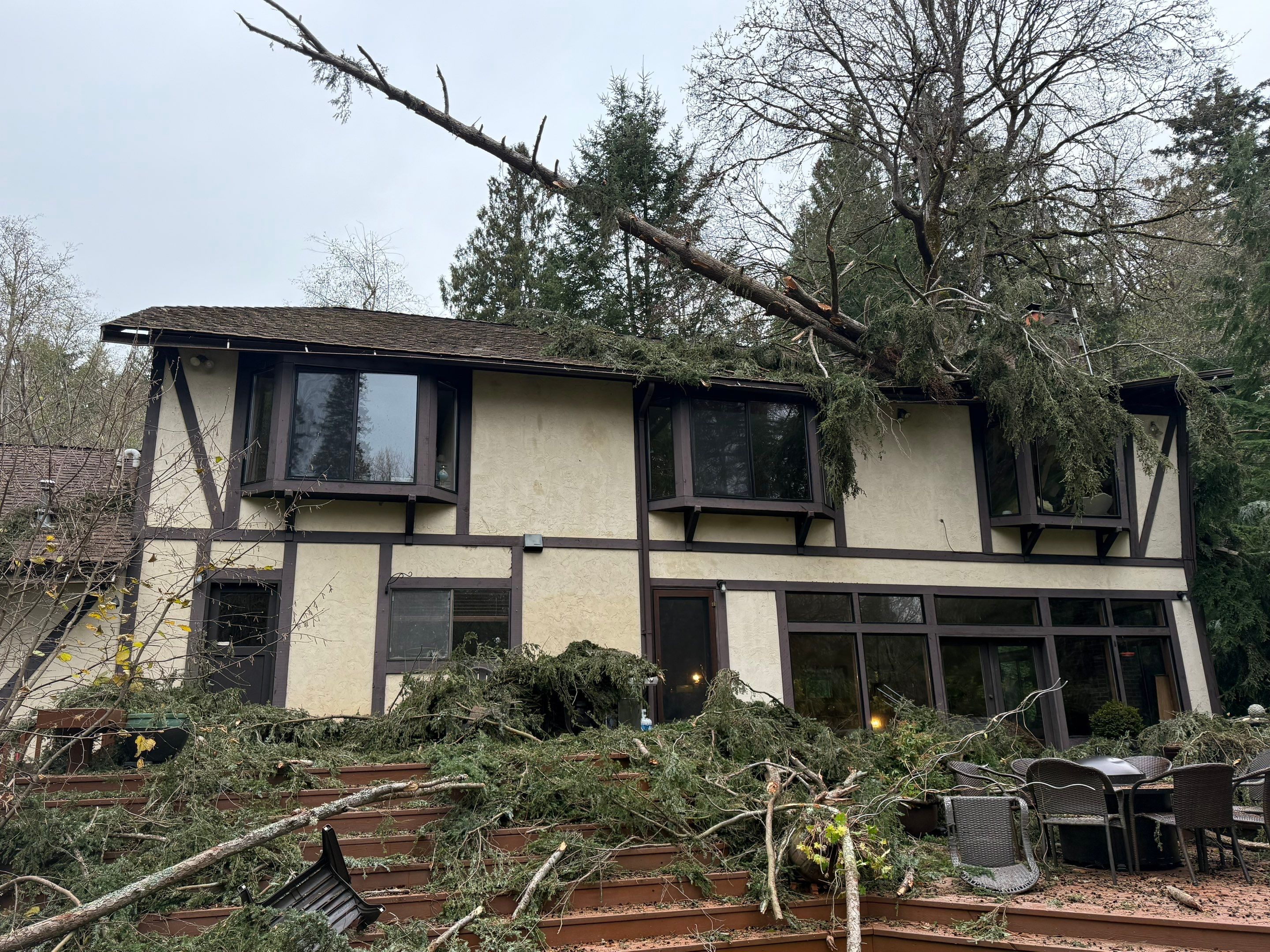 Emergency Tree Removal in Normandy Park ā Storm-Damaged Tree on Home (Nov 2024) by Sound Tree Care LLC