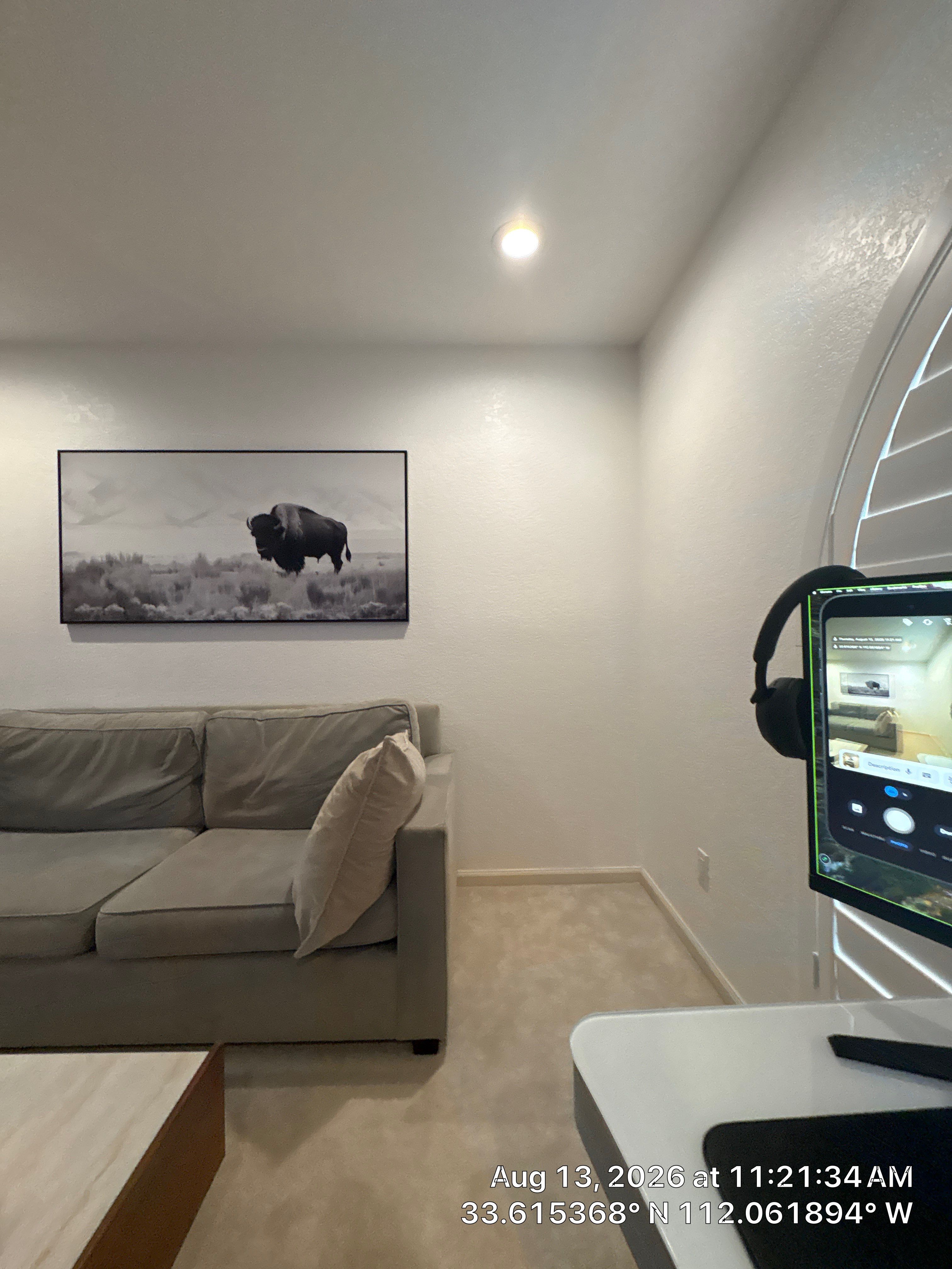 Phoenix Home Office Setup with Plantation Shutters and Media Wall by CompanyCam Sales Demo
