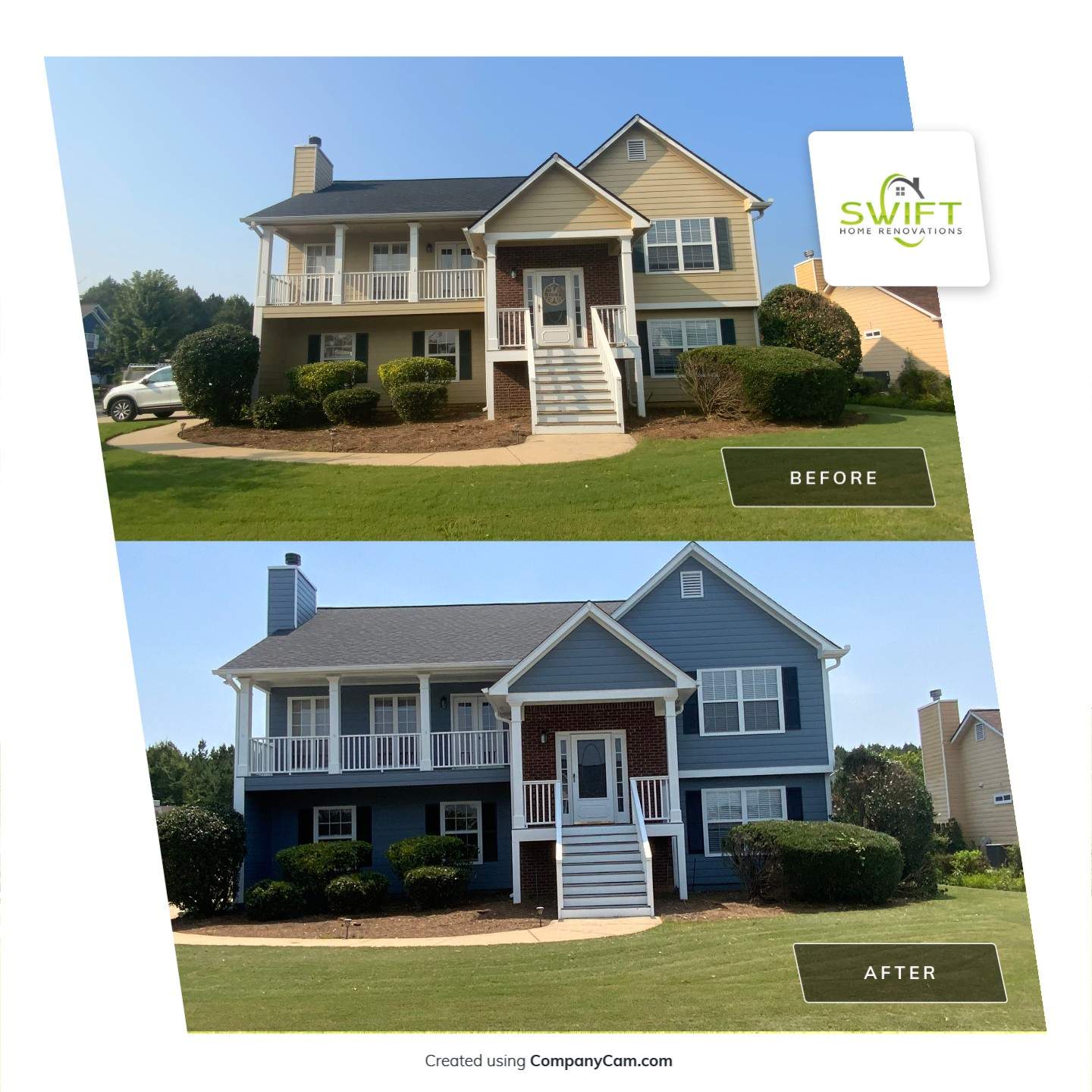 Comprehensive Exterior Painting for Cartersville Home with Blue Siding Transformation by Swift Home Renovations