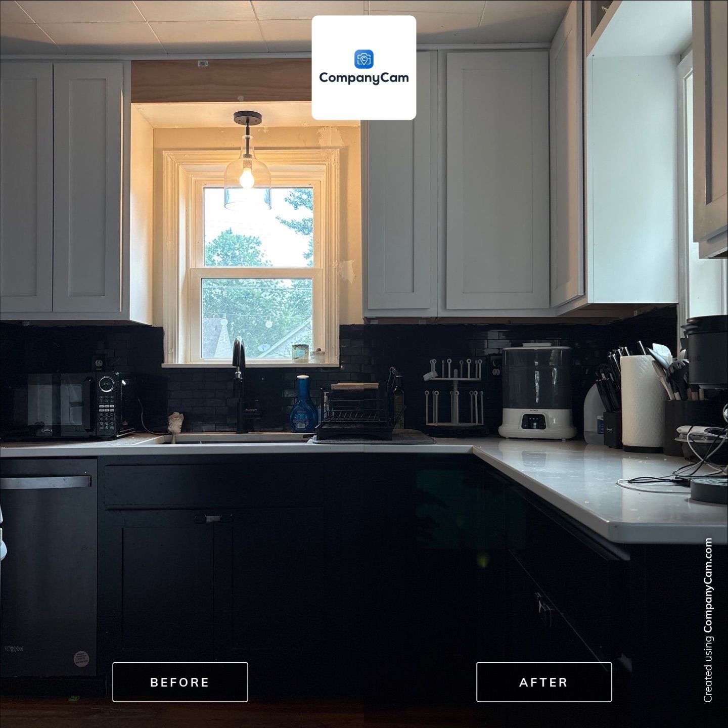 Modern Kitchen Renovation with Black and White Cabinetry in Lincoln by CompanyCam Sales Demo