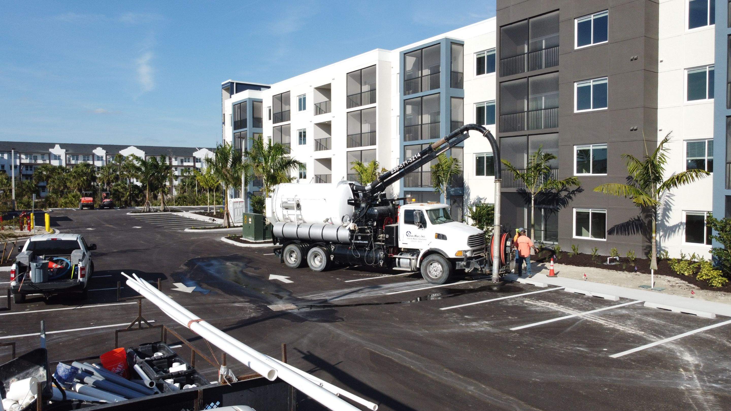 New Construction Apartment Complex Stormwater System and Sewer System Cleaning by Don Mar, Inc. Storm Water Solutions
