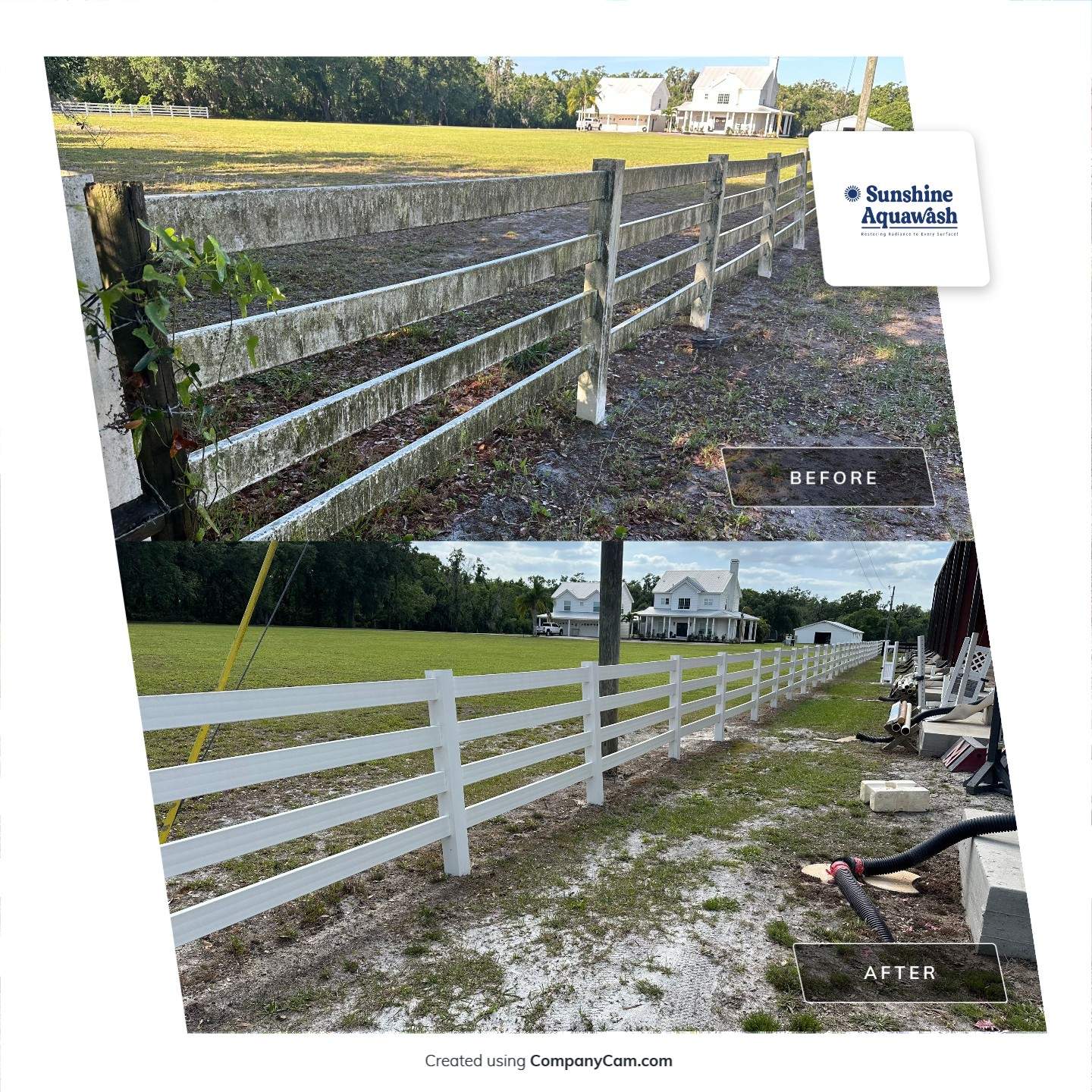 Vinyl Horse Fence & Concrete Pier Cleaning at Lesley Cox Equestrian, Parrish, FL | Sunshine AquaWash by Sunshine AquaWash