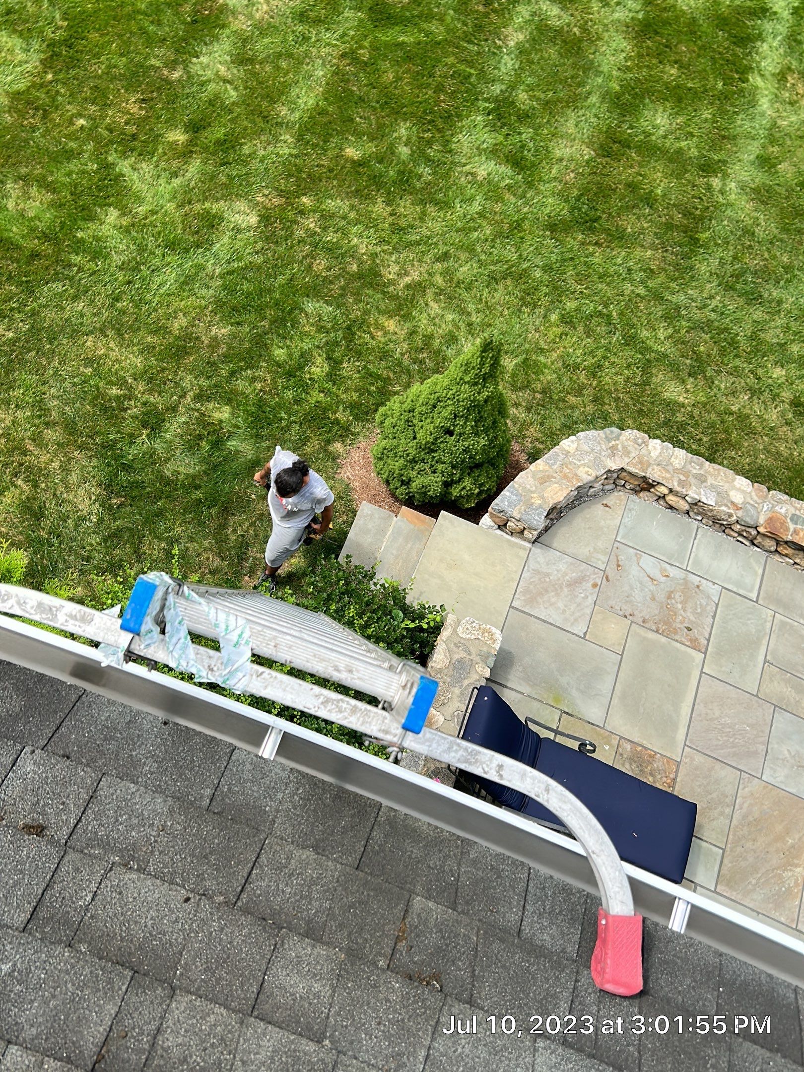Gutter Installation using White gutters and roof clean up by A Plus Exterior