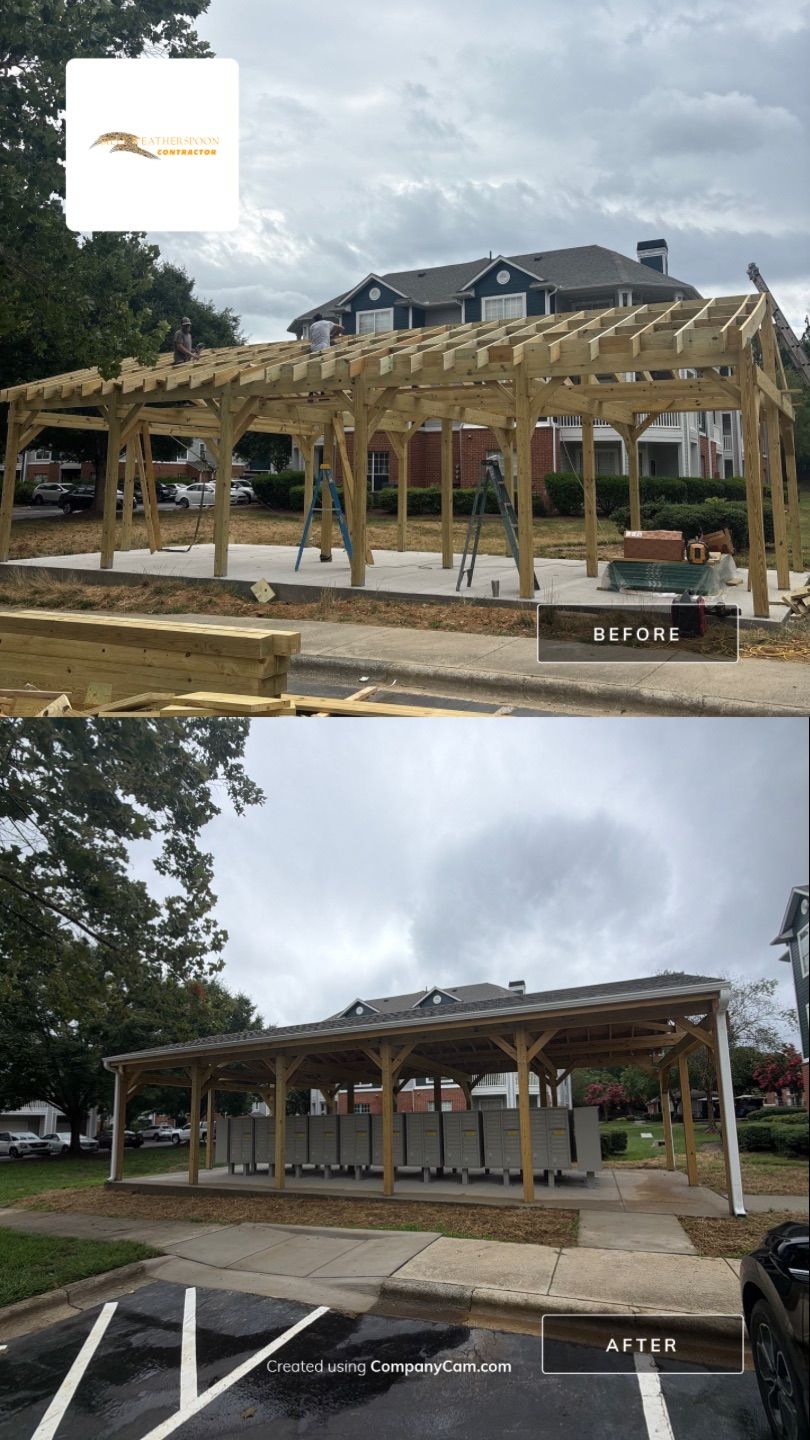 Custom Timber Frame Pavilion for Cluster Mailbox Units in Raleigh by Billy Weatherspoon Contractor