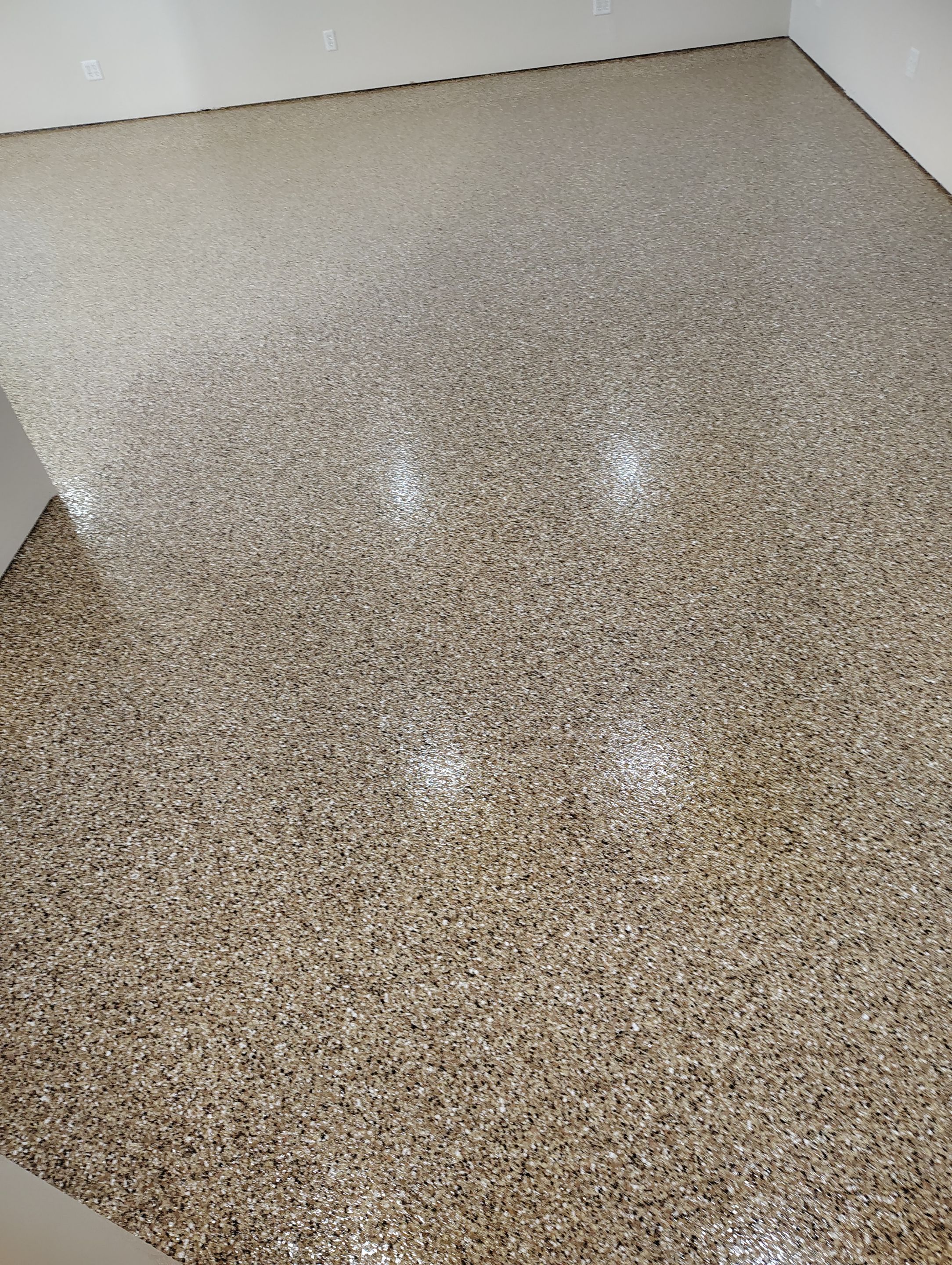 Durable Epoxy Flake Floor Coating for Commercial Workshop by Select Painting, Coatings & Garage Cabinets