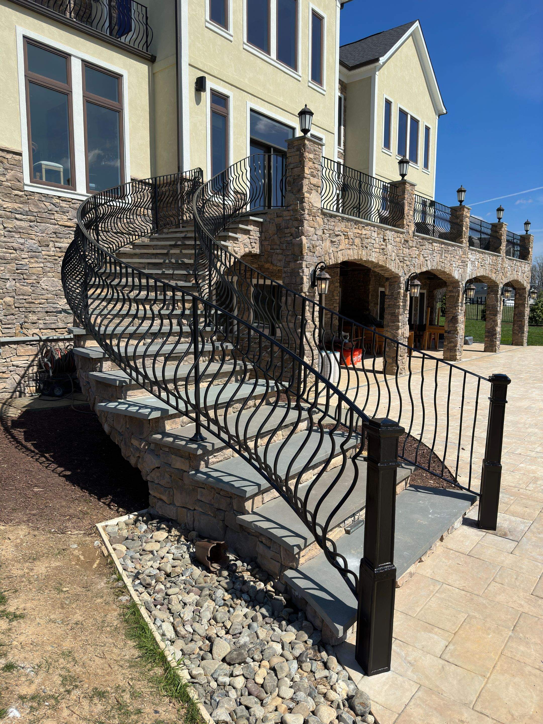 Ornamental Exterior Stair Railings – Custom Slate Surface Mount – Ijamsville, MD by Capitol Iron Works