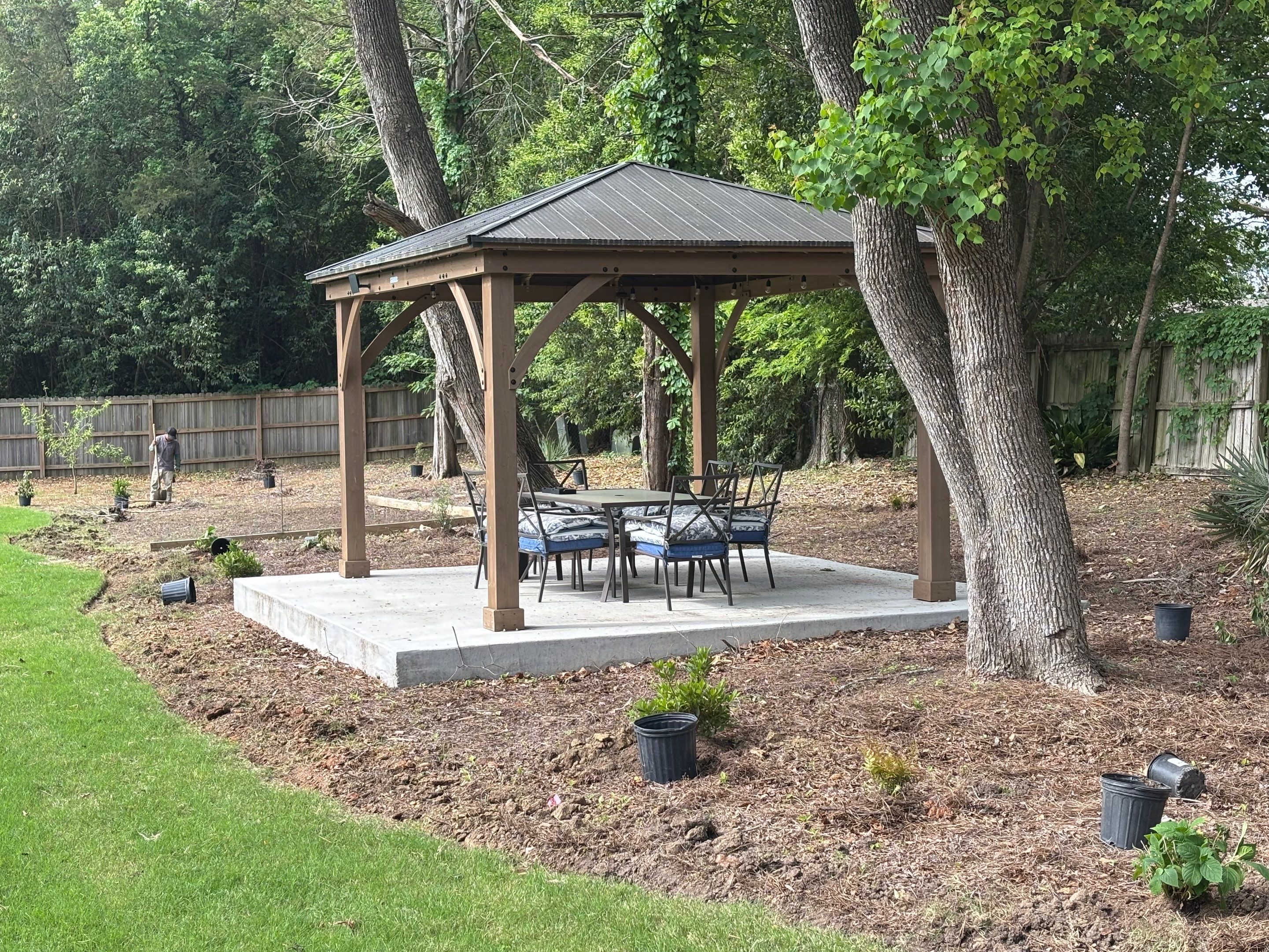 Backyard Pine Straw Mulching and Landscape Bed Preparation in Montgomery by BTops Landscaping Inc.