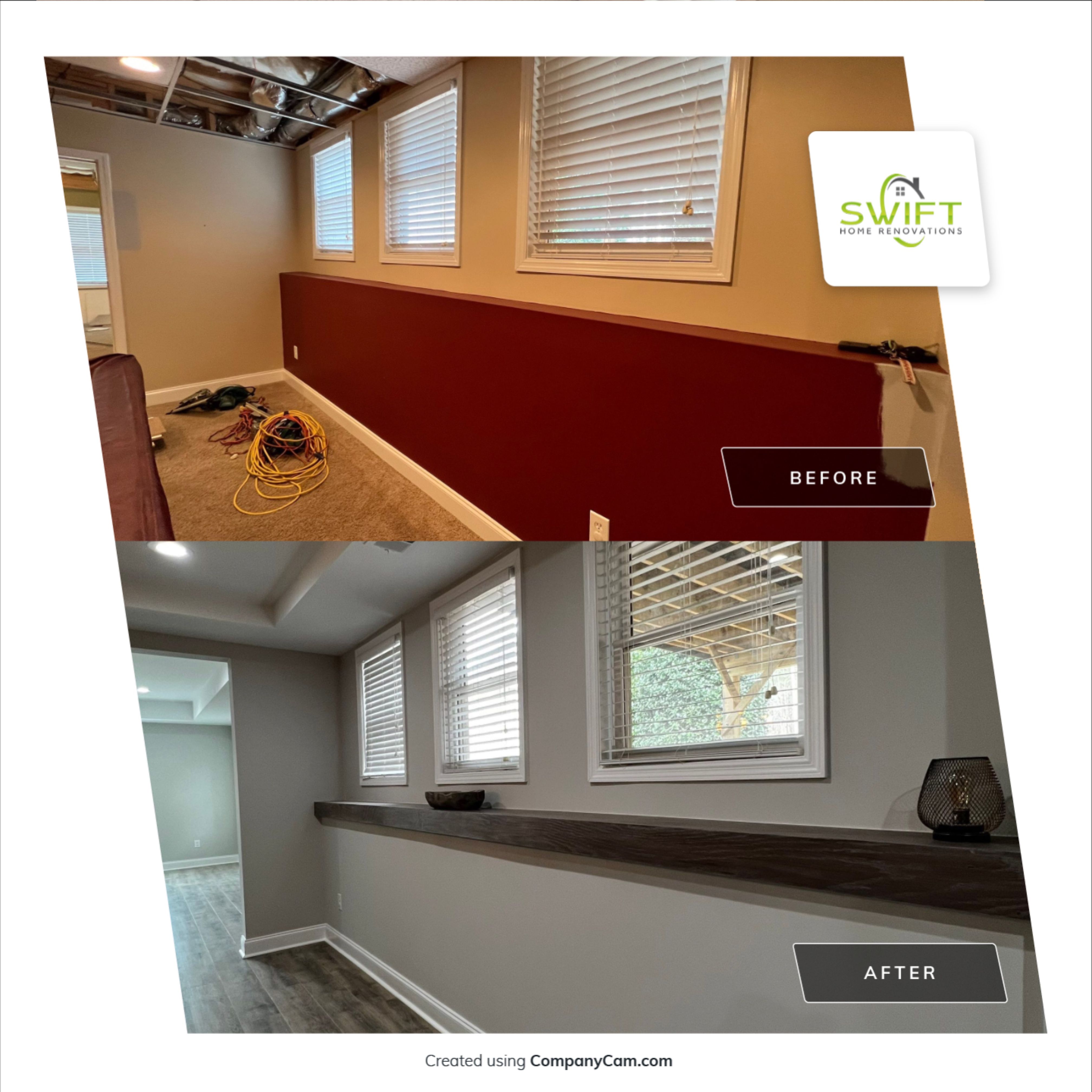 Modern Basement Remodeling in Woodstock with Custom Live-Edge Bar by Swift Home Renovations