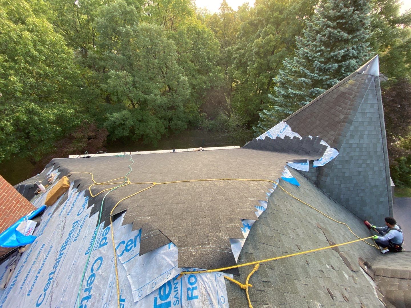 Roof Replacement using CertainTeed Landmark Moire Black by 180 Contractors