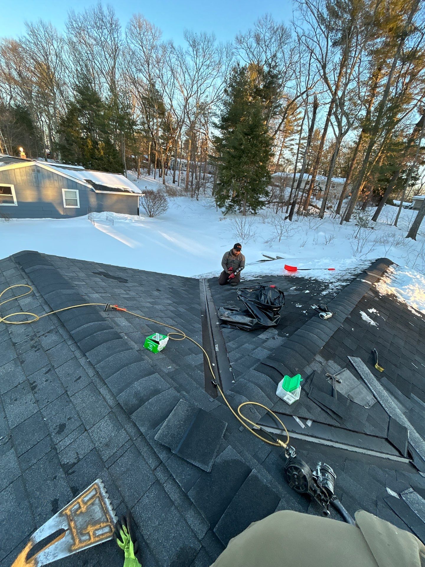 Ridge Cap Replacement & Black Metal Valley Installation in Chelmsford, MA by Mighty Dog Roofing of Greater Middlesex County