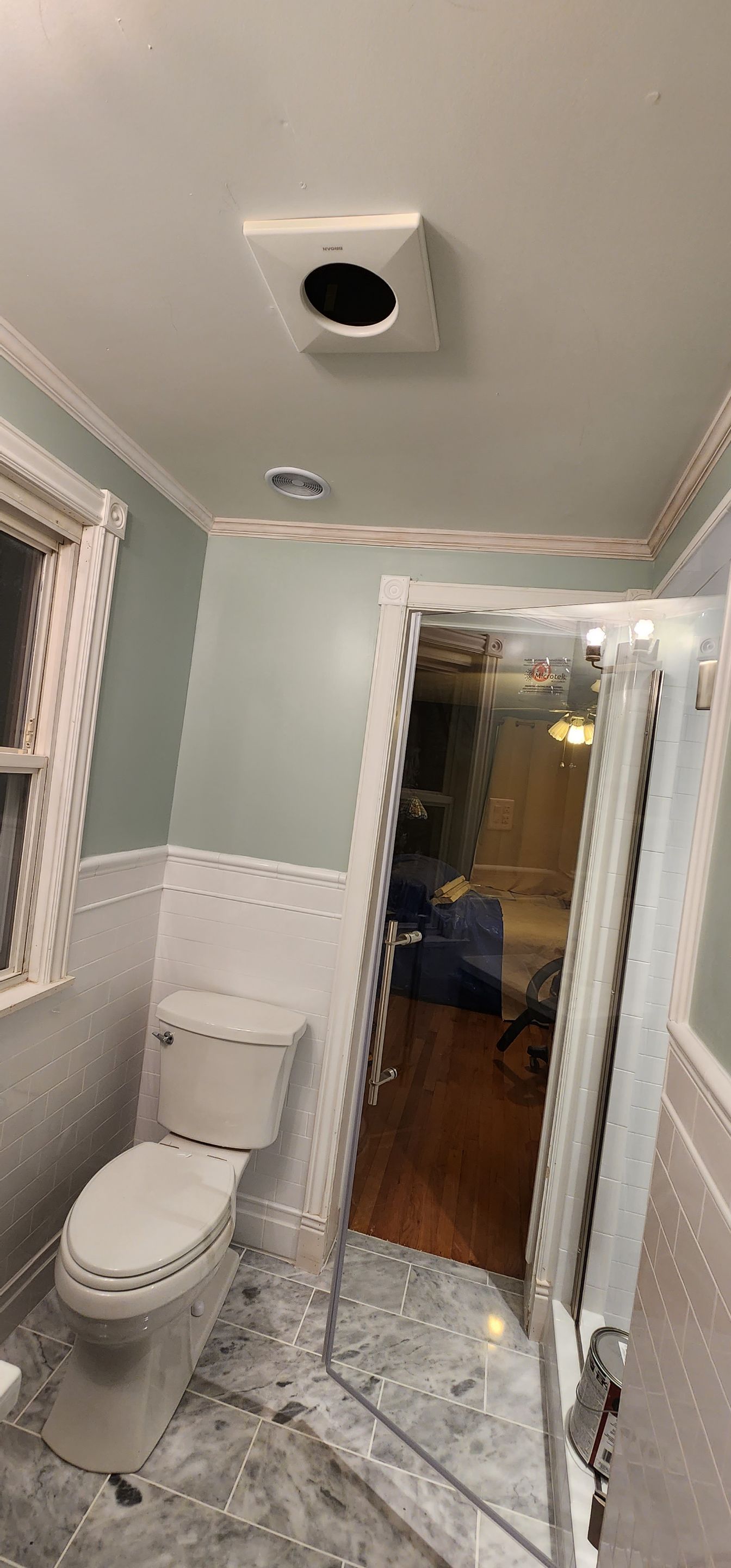 Full bathroom, tile shower, tile floor, tile wainscoting by The Shower Company