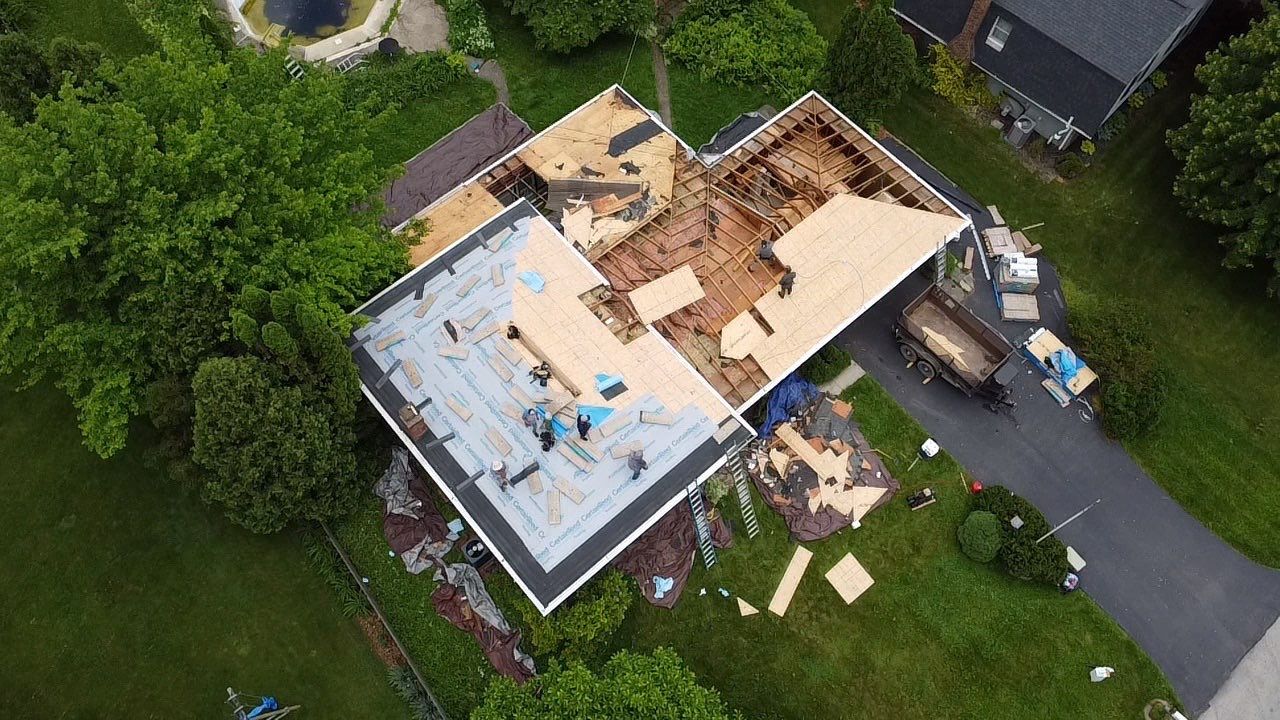 New Roof Installation using new OSB sheathing Certainteed Landmark Shingles by Best Roofing & Siding Company