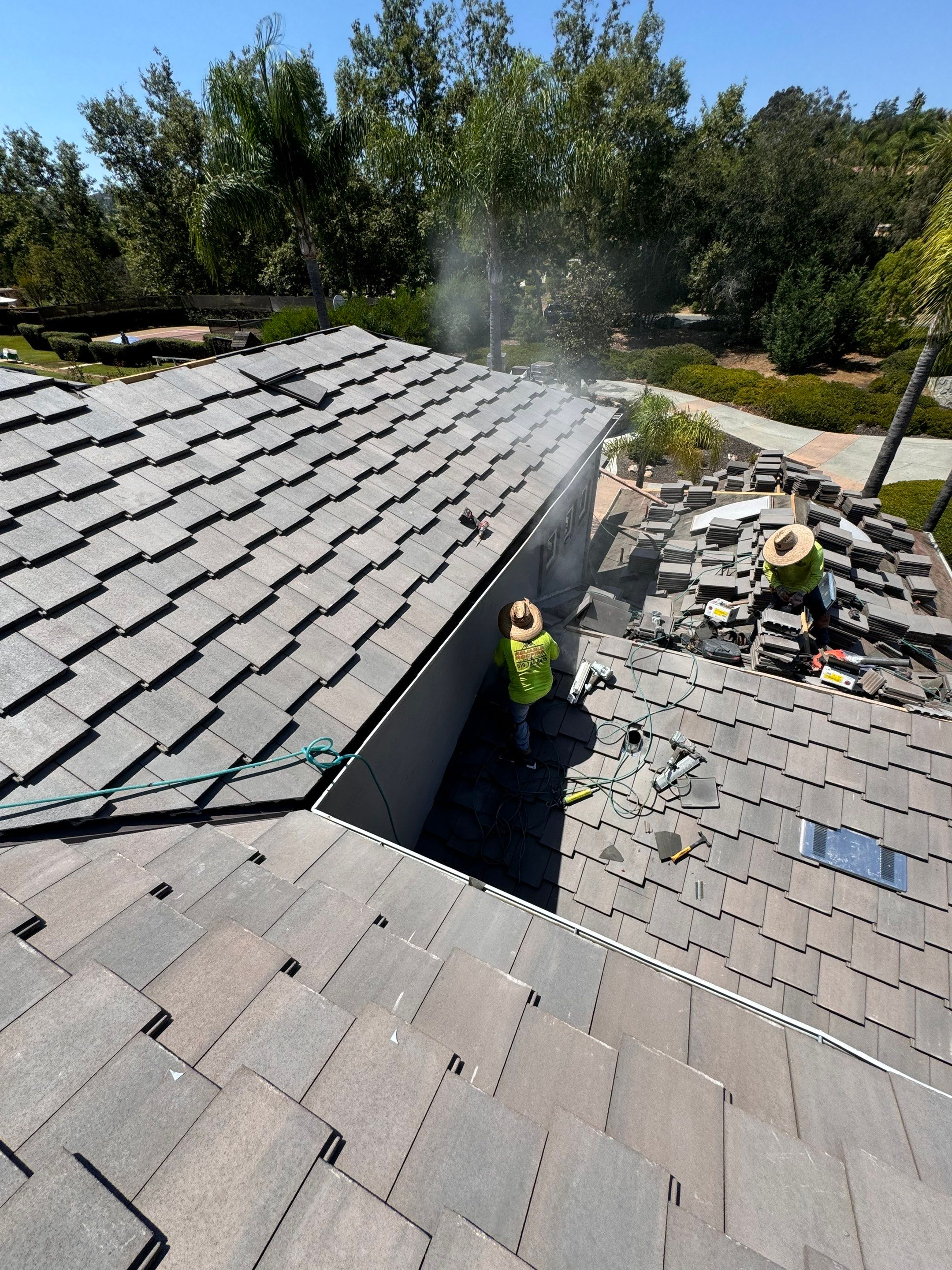 Full Roof Replacement Featuring Staggered Eagle Concrete Tiles in Poway by Reliable Roofing San Diego Inc.
