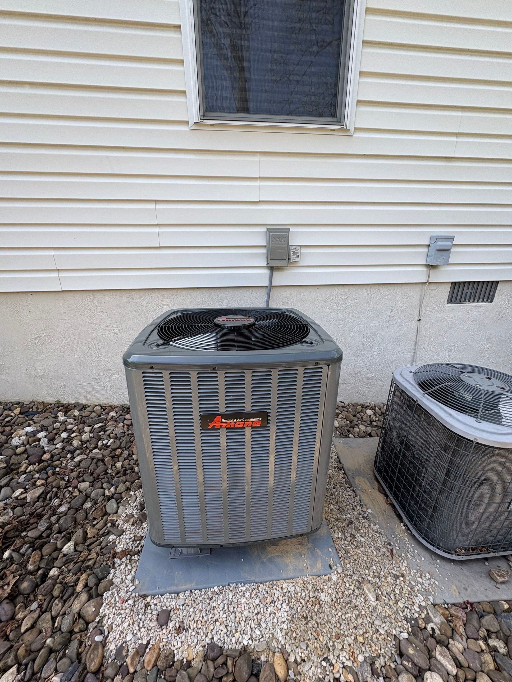 Amana Heat pump install in Woodstock by Elemental Heating and air conditioning LLC