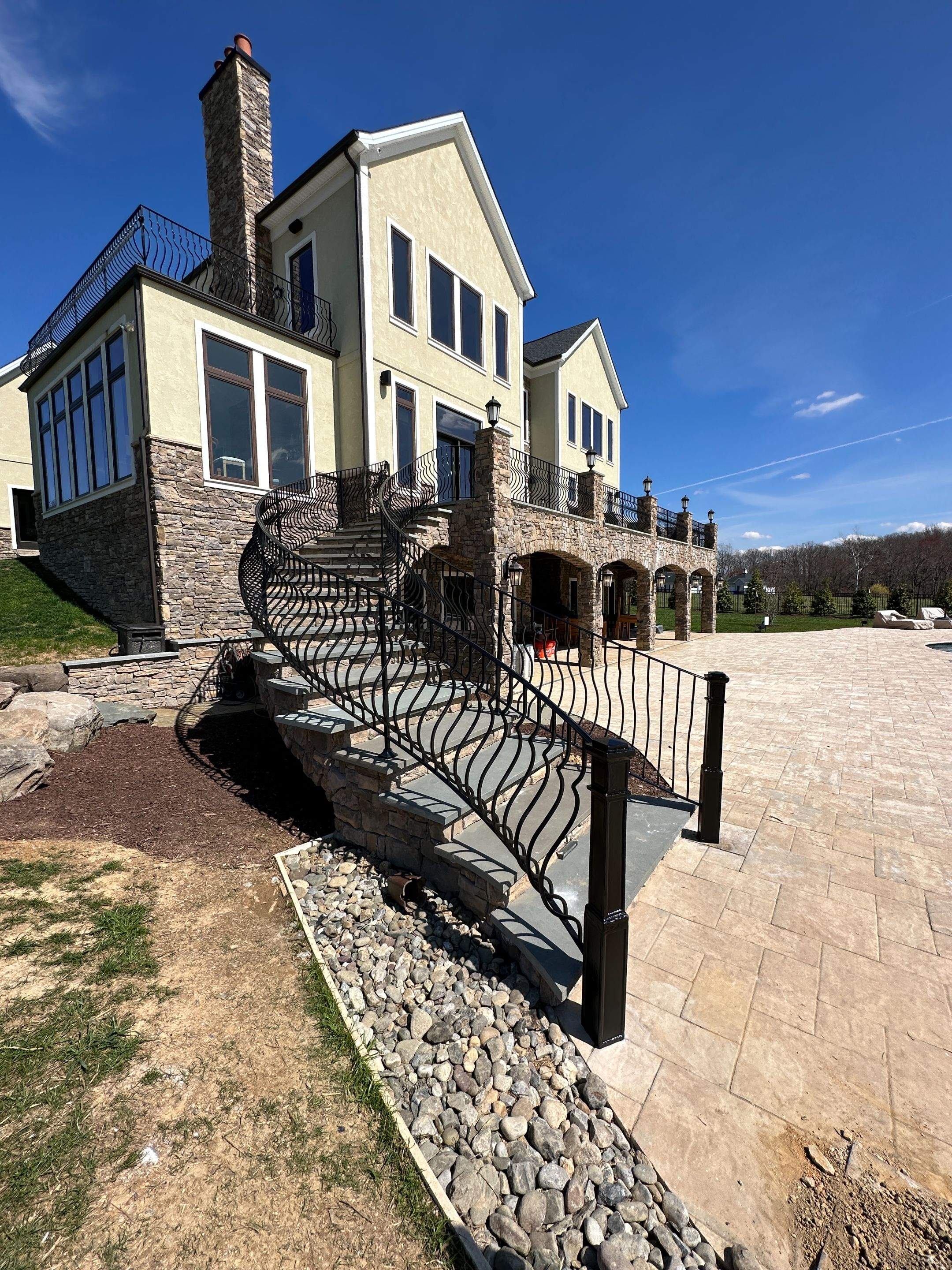 Ornamental Exterior Stair Railings – Custom Slate Surface Mount – Ijamsville, MD by Capitol Iron Works