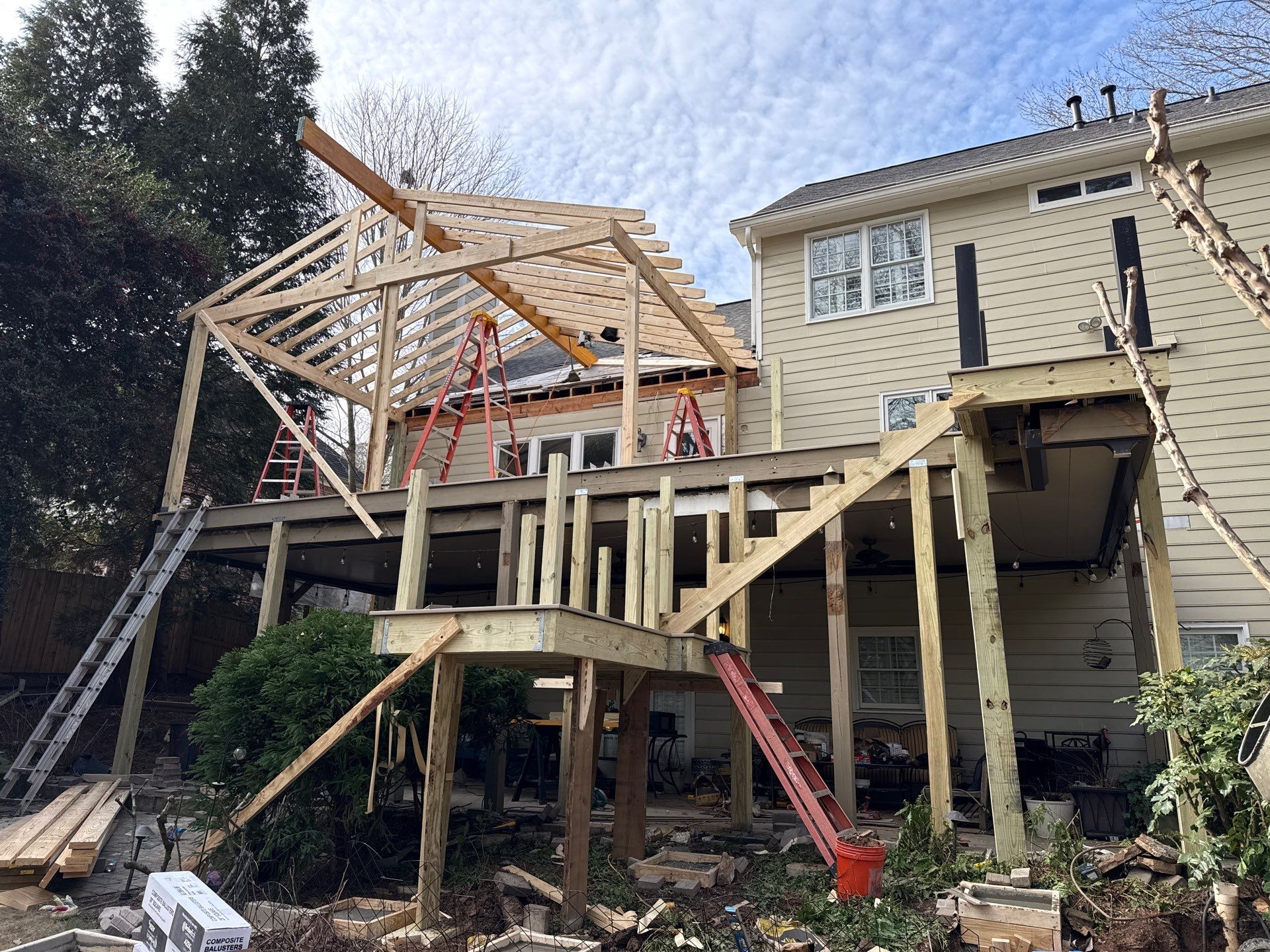 Deck Resurface and Screened-In Porch Build with Timbertech LED Lantern Post Cap Lights by Nelson Exteriors