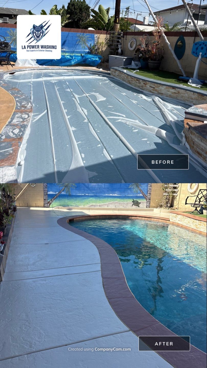 Sandblast & Staining Pool Deck by La Power Washing Inc