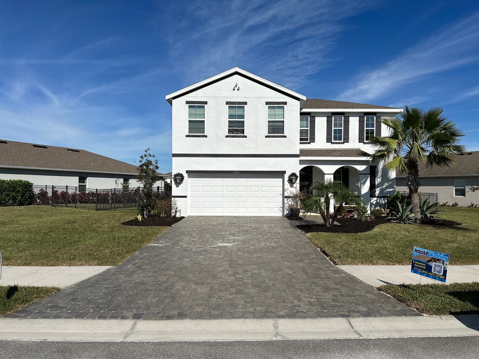 2-Story House Wash & Paver Driveway Cleaning in Trevesta Community, Palmetto, FL | Sunshine AquaWash by Sunshine AquaWash