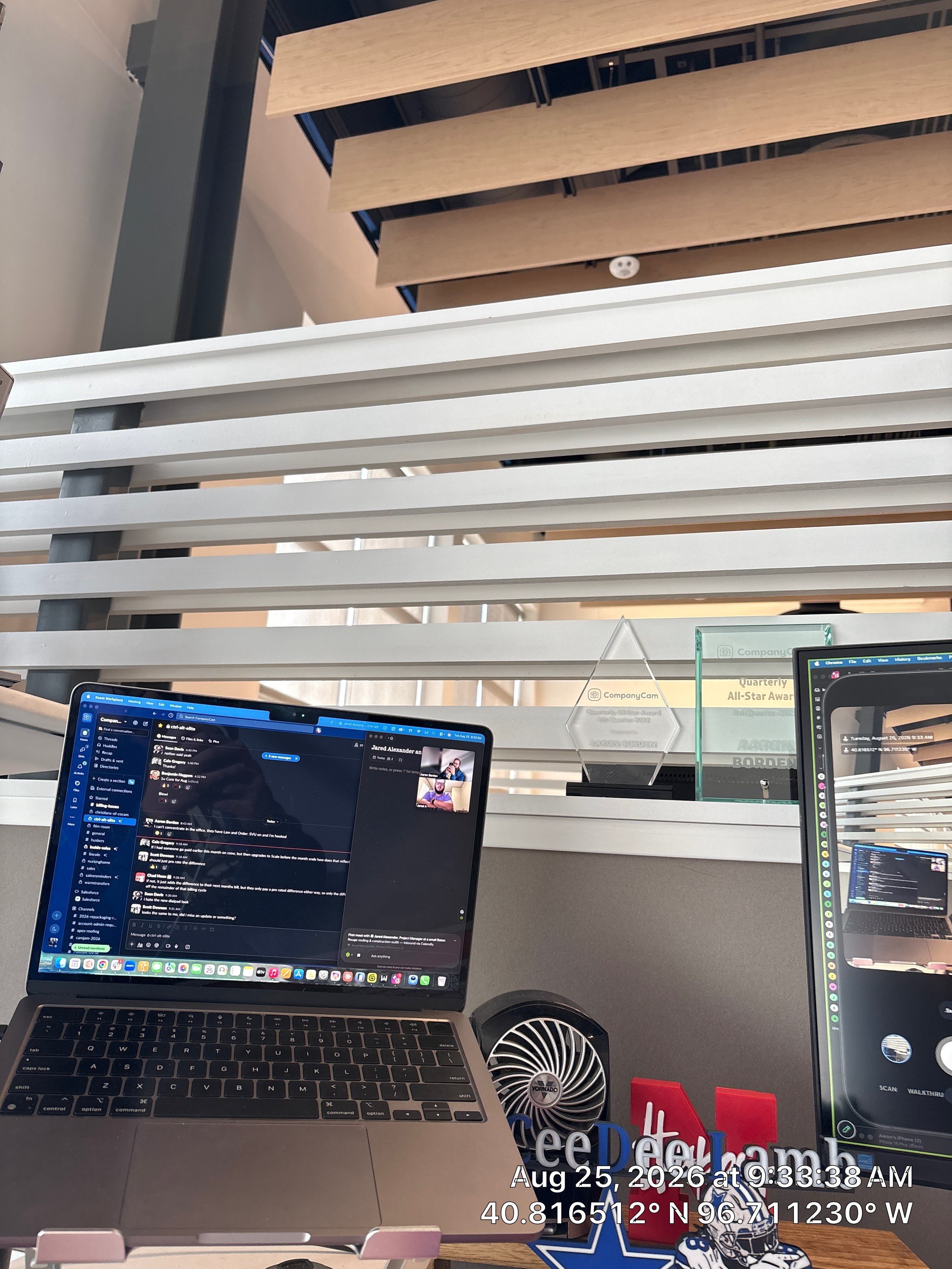 Modern Office Interior Slat Wall and Ceiling Baffle Installation in Lincoln by CompanyCam Sales Demo