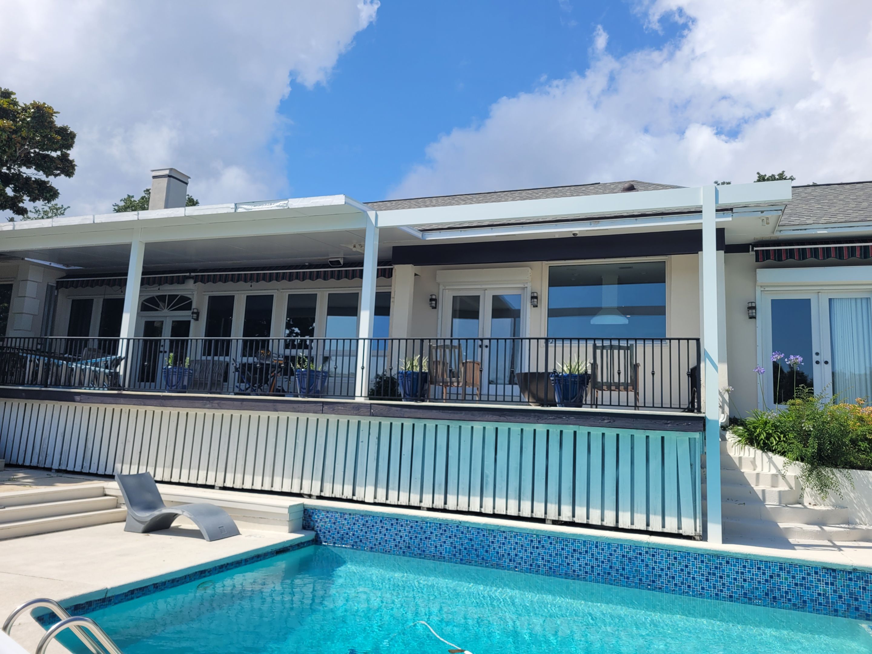 Poolside Colorbeam Patio Cover in Gulf Breeze by Titan Sunrooms