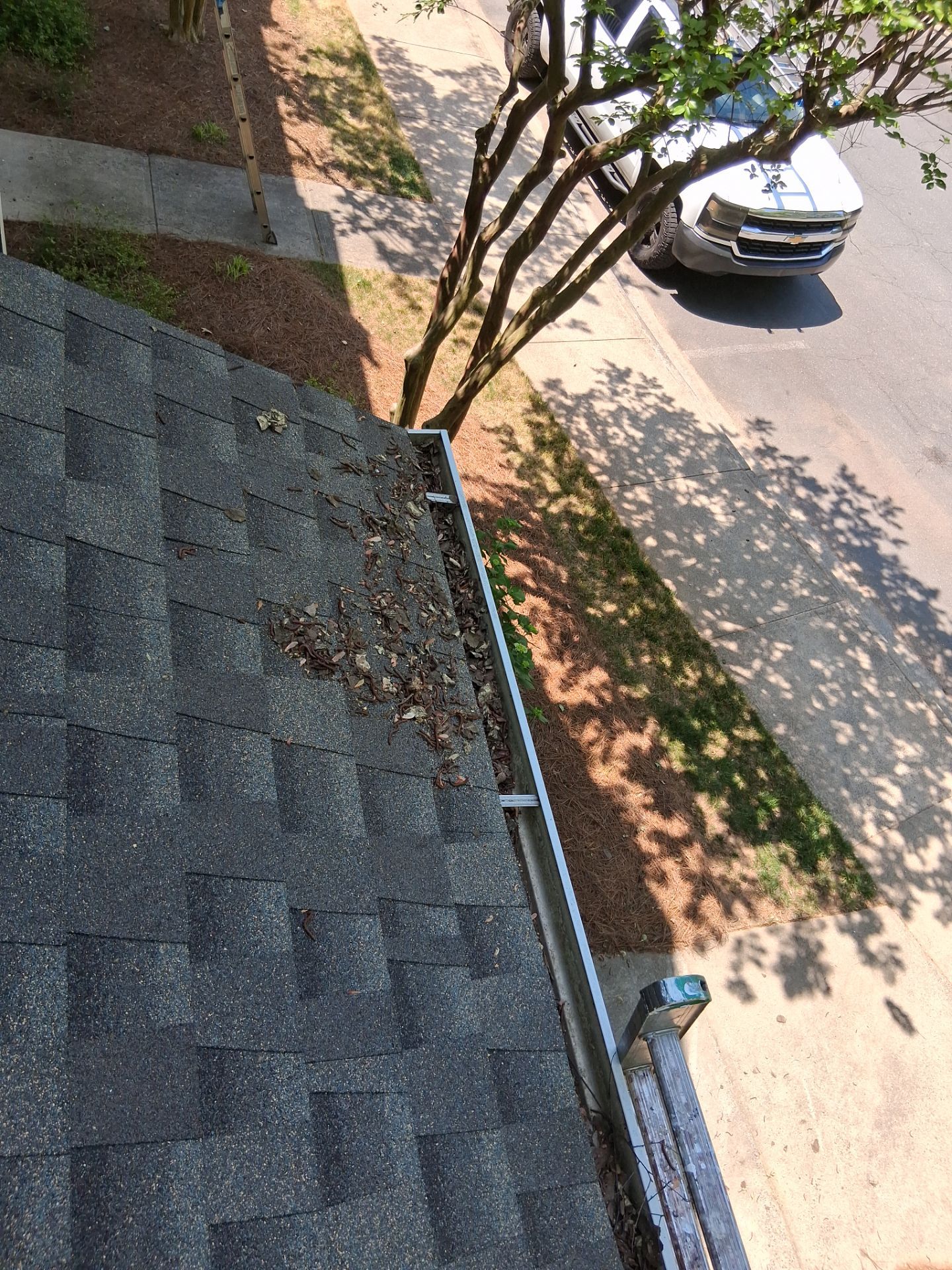 Commercial gutter cleaning Georgia before photo with filled gutters