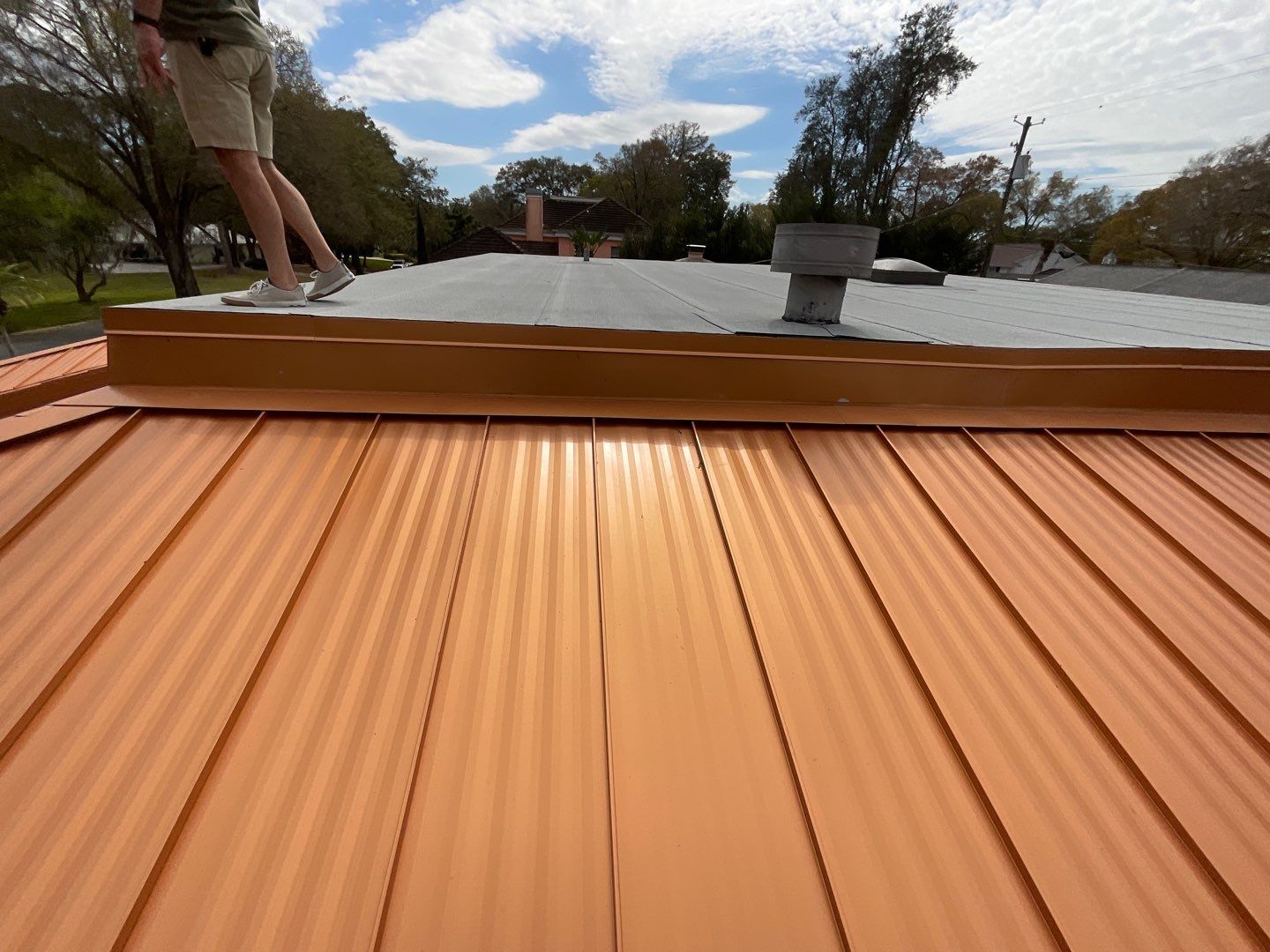 Residential Re-Roof using MS Metals, Copper Penny, Standing Seam. by First Due Roofing