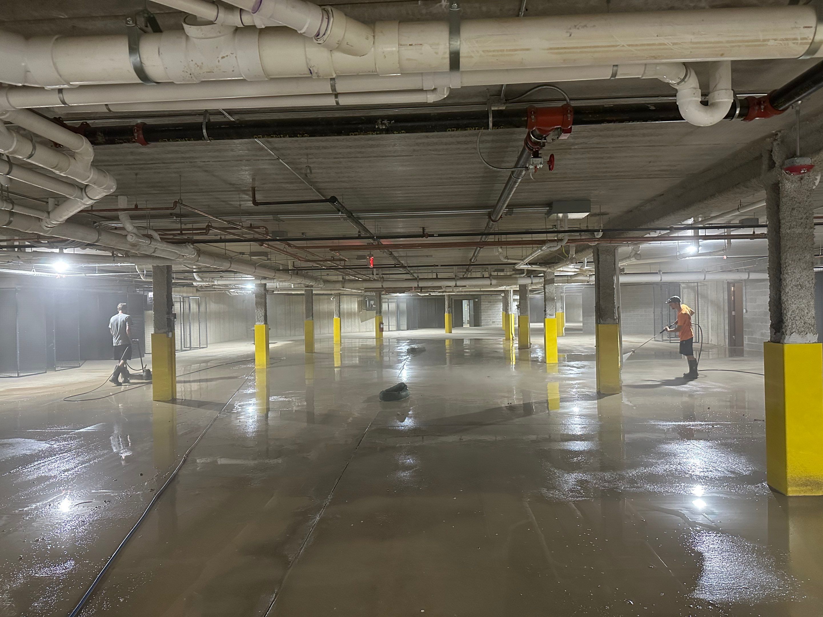 Parking garage post construction cleanup by Northern Power Washing LLC.