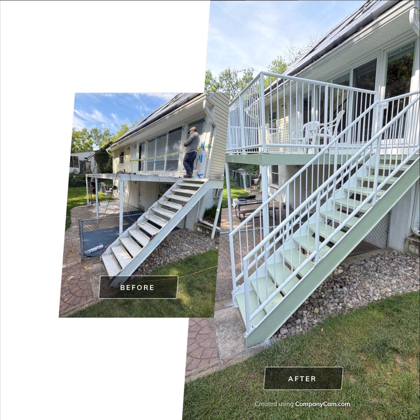 White Powder-Coated Outdoor Railings in Rockville & Staircase and Deck Refurbishment  by Capitol Iron Works